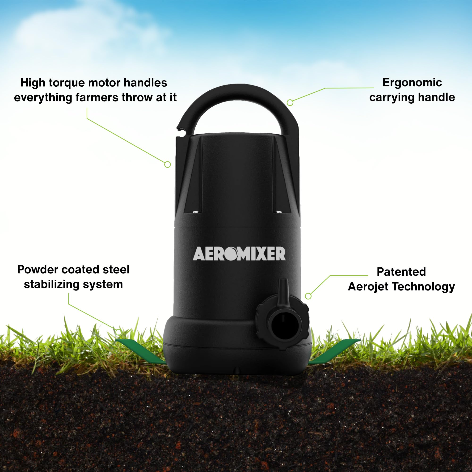 3/4 HP AEROMIXER Submersible Water Mixer & Aerator Pump - Heavy Duty for Synthetic Fertilizer, Garden Ponds, Hydroponics | Ideal for Gardening, Aquaculture, Water Features