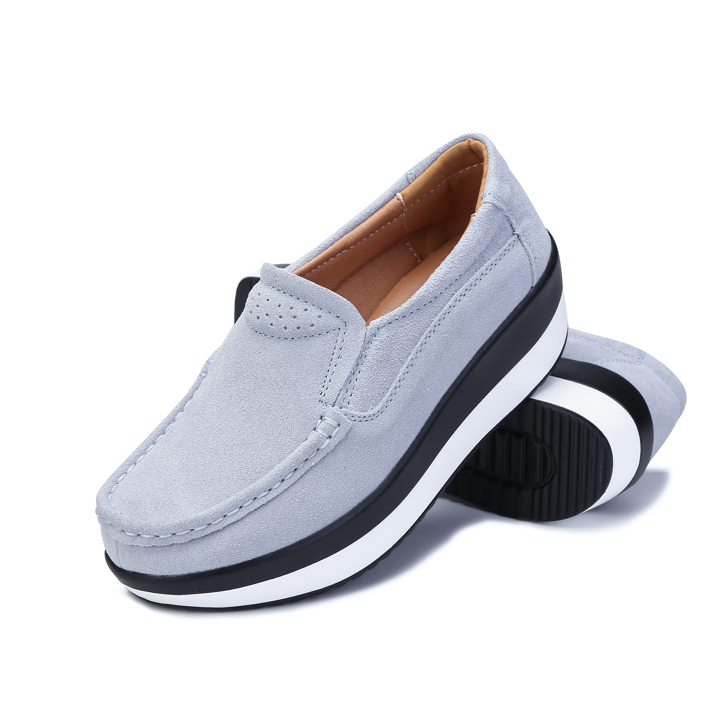 Ruiatoo Women's Suede Loafers - Slip-On Platform Shoes with Low Wedge Heel for Comfort & Driving | Casual Wear, Office, Travel & Daily Use