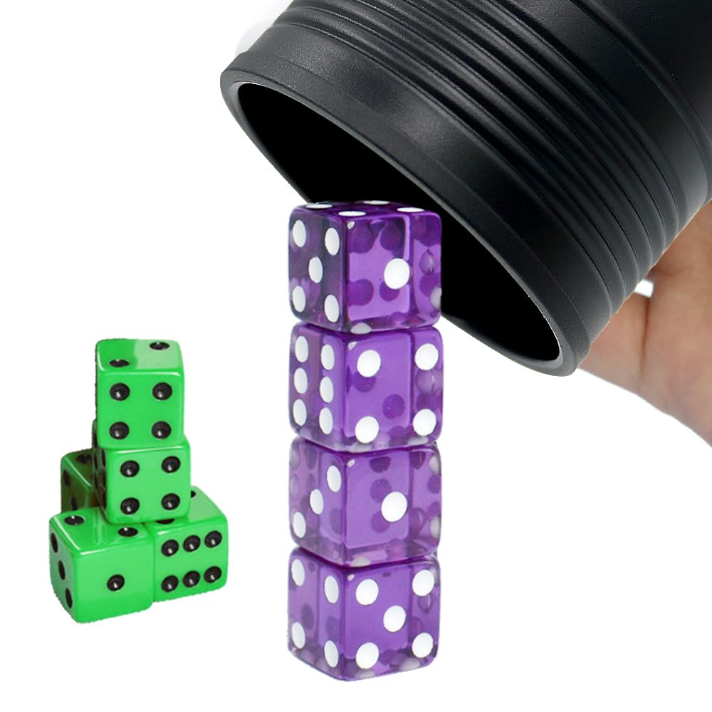 Graduation Gift Dice Stacking Cup Set - 4 Purple 19mm & 5 Green 18mm Standard 6-Sided Dice with Storage Bag & Magic Tricks Guide - Perfect for Board Games, Parties, and Magic Shows