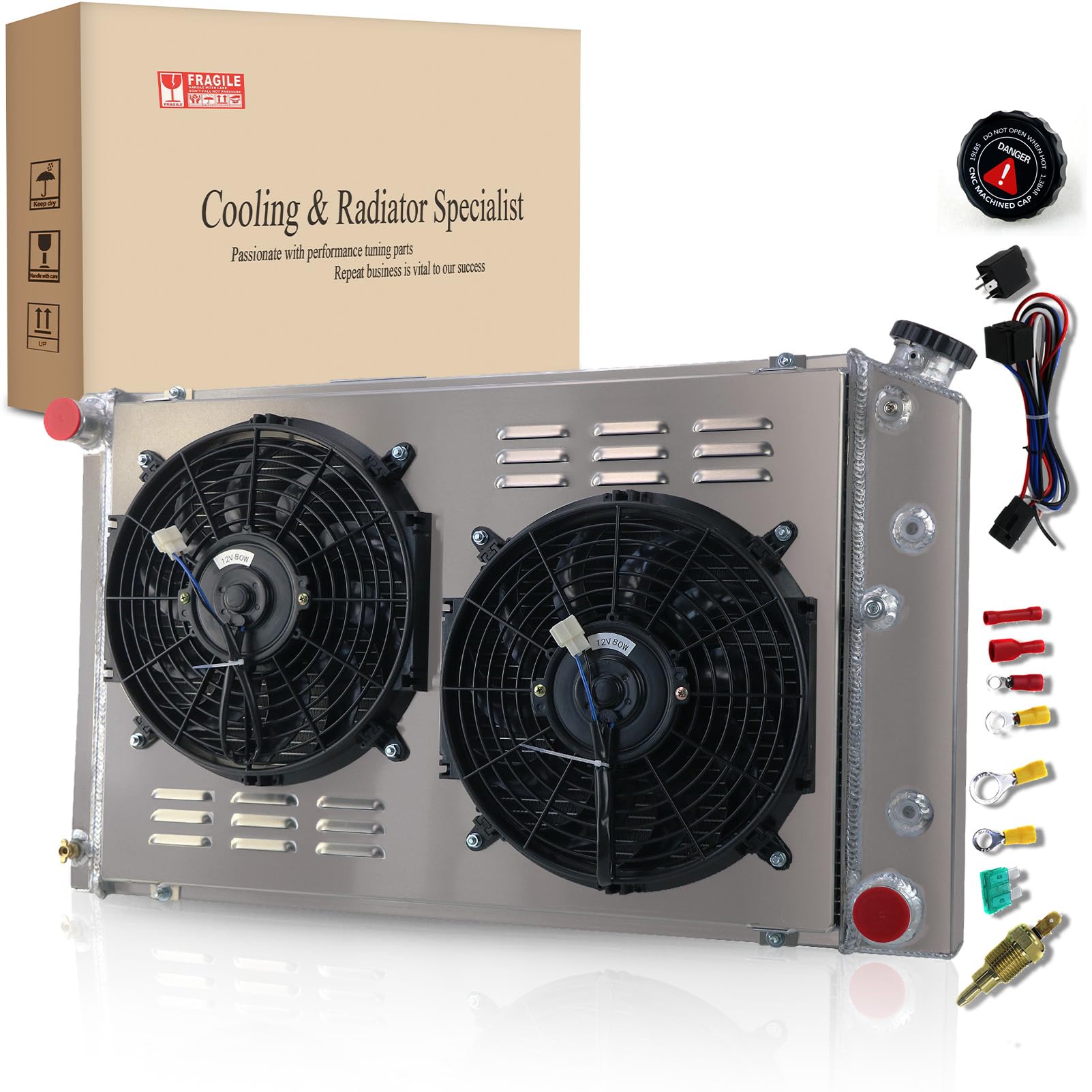 High-Performance 3-Row Aluminum Radiator with Dual 12