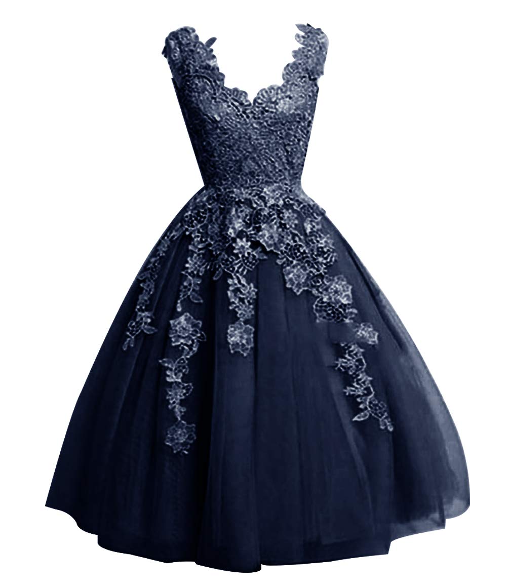 Short Lace Prom Dress V-Neck Ball Gown for Homecoming & Cocktail Parties