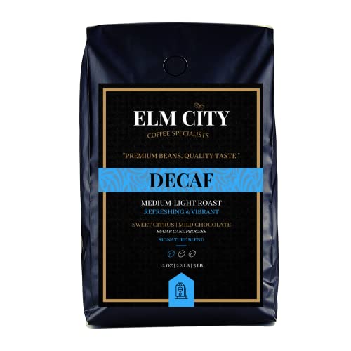 Elm City Coffee Specialists Decaf Espresso Ground Coffee - 100% Arabica, Medium Light Roast, Sugar Cane Process, Low Acid with Sweet Citrus & Mild Chocolate Notes - 5 lb Bag - Perfect for Espresso Machines, Pour Over & Drip Coffee Makers at Home or Office