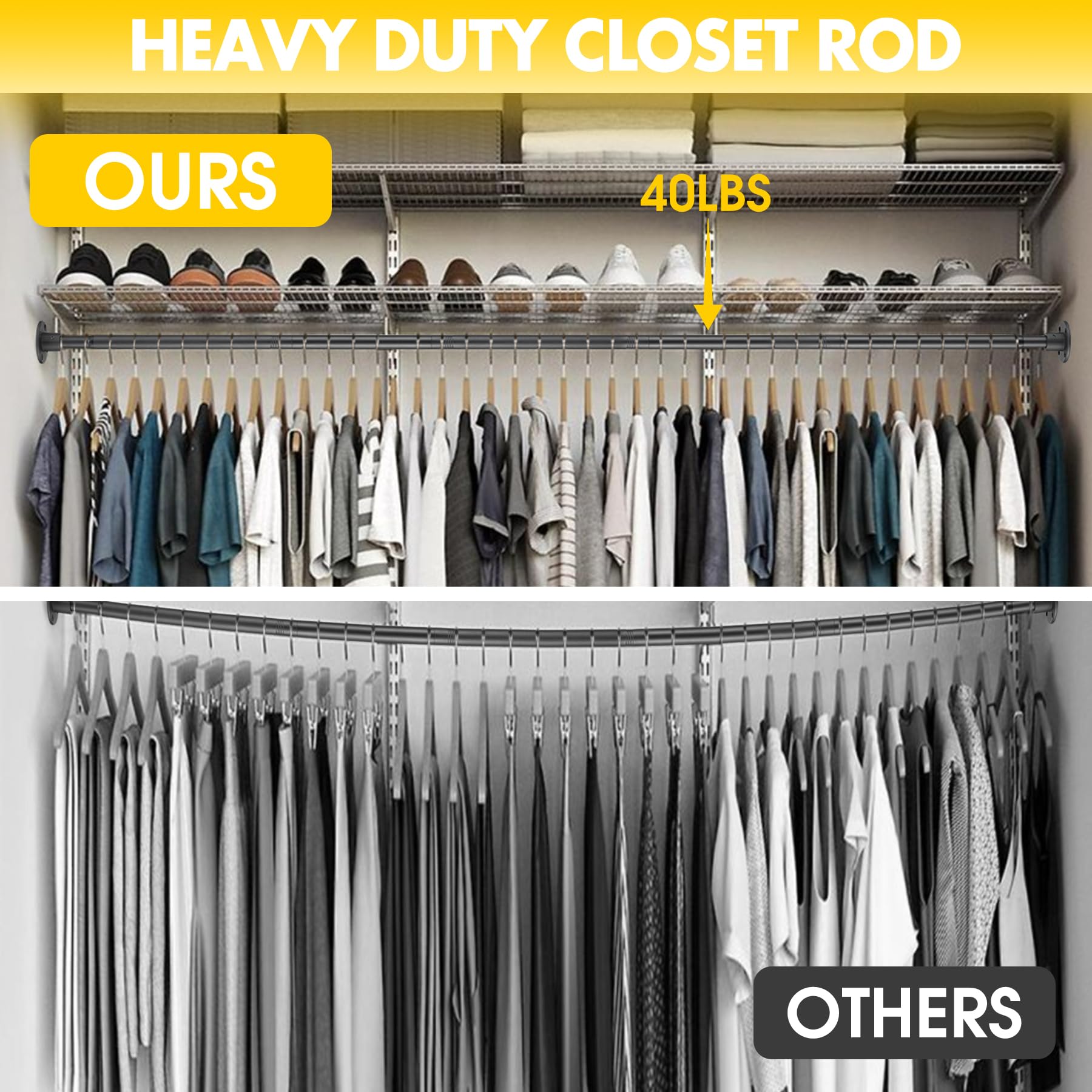 Adjustable Heavy Duty Closet Rod 17-96 Inch - Metal Garment Hanging Organizer for Wardrobes & Closets | Perfect for Hanging Clothes, Coats & Shower Curtains