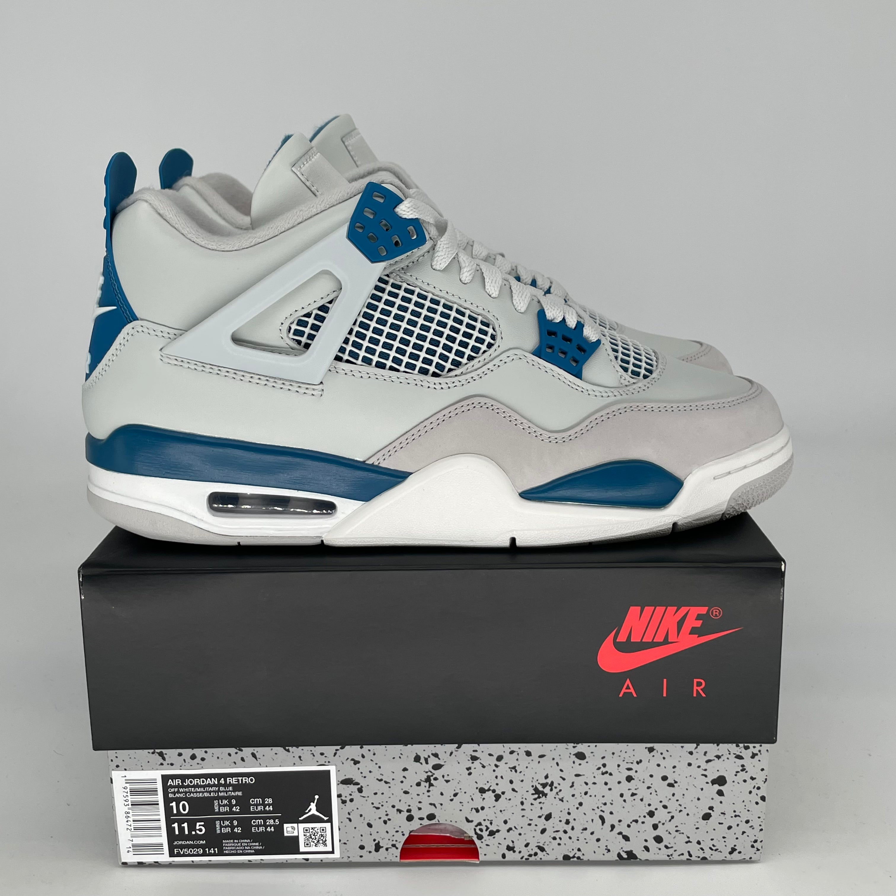 Original Air Jordan 4 Retro 'Military Blue' Men's Basketball Shoes - Size 10 & Women's Size 11.5 (FV5029-141) - Perfect for Streetwear & Sneaker Collectors | Ideal for Casual Wear, Basketball & Sneakerhead Fashion