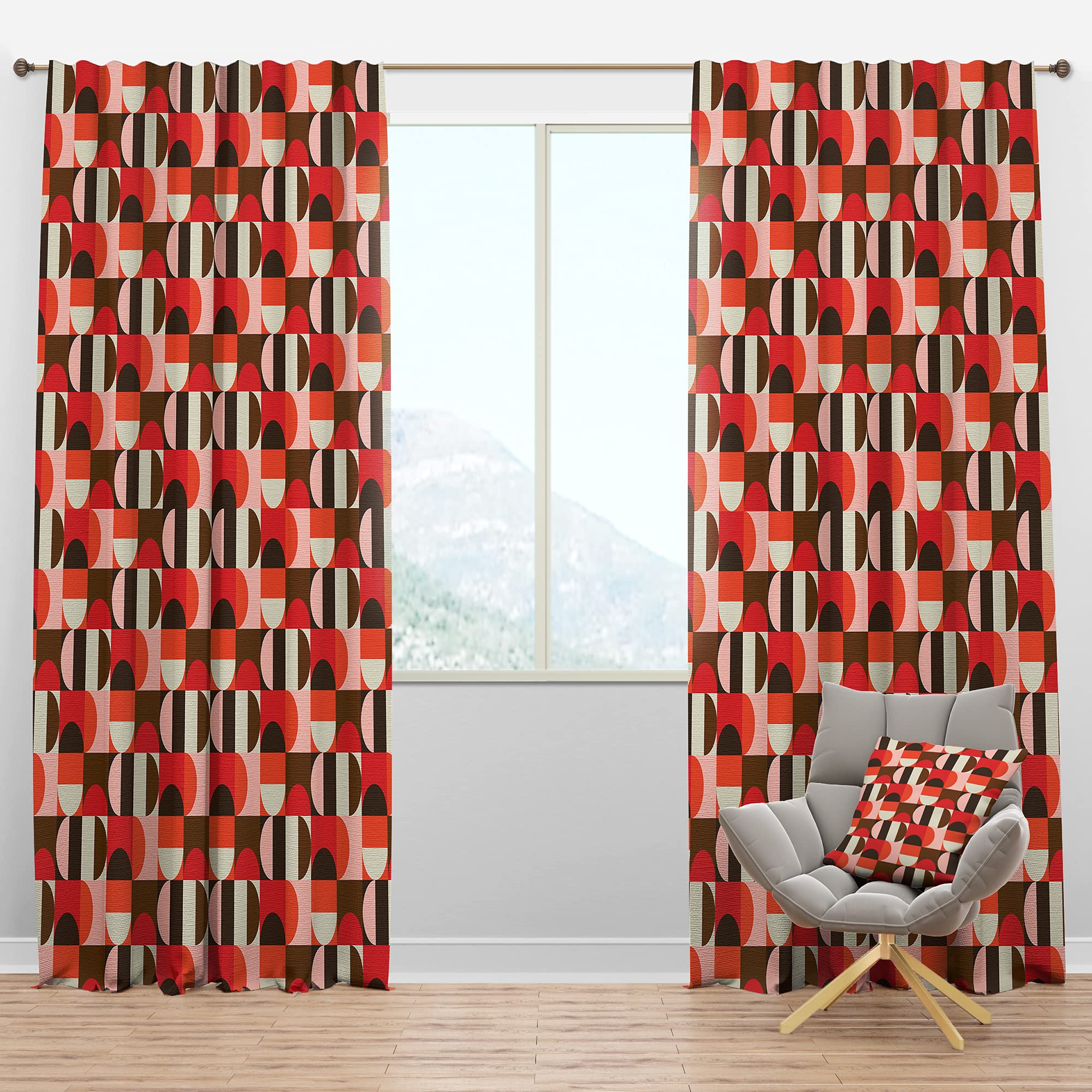 Blackout Curtains 'Retro Geometric Design II' - Thermal Insulated Single Panel (52x120 inches) for Bedroom & Living Room - Noise Reducing & Energy Saving Window Drapes - Perfect for Home Theater, Nursery, and Shift Workers