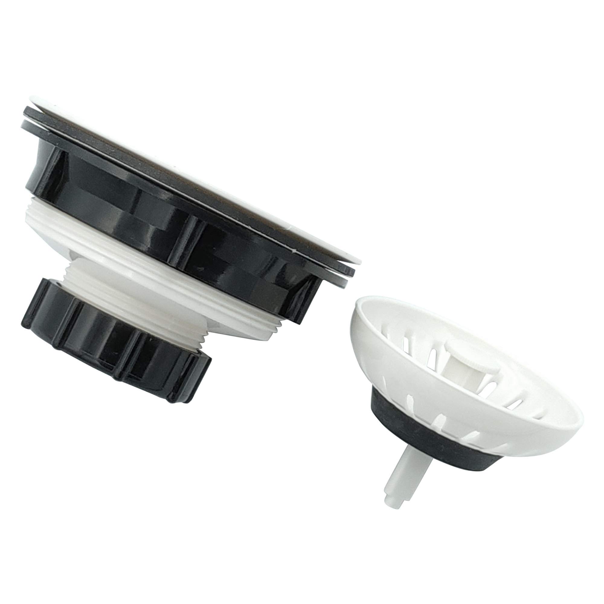 4 Inch ABS Plastic Kitchen Sink Basket Strainer with Removable Strainer & Rubber Stopper - Universal Fit for 3-1/2 Inch Drains, White - Perfect for Bathroom, Laundry Room, and Kitchen Sink Drainage
