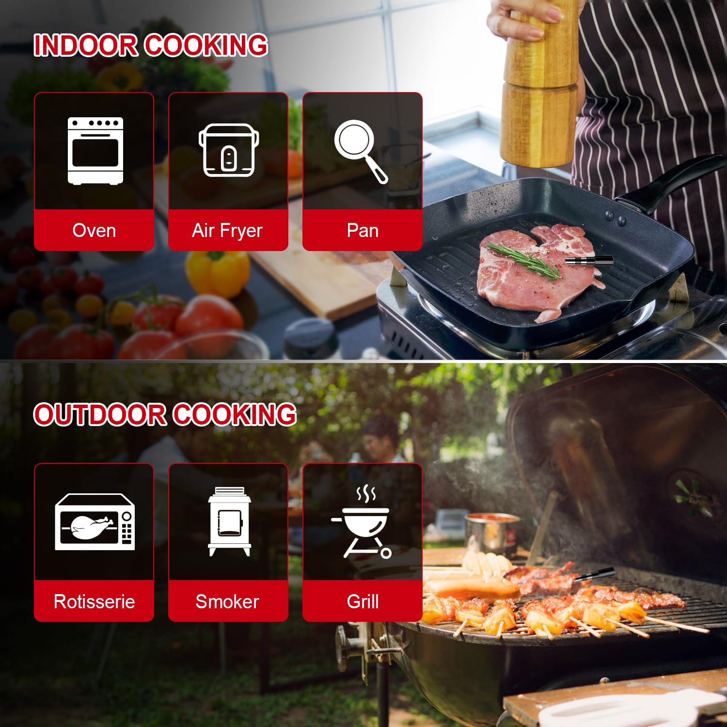 Wireless Meat Thermometer for Grilling & BBQ - Digital Cooking Thermometer with 500ft Remote Range & Smartphone App (iOS/Android) - Perfect for Steak, Turkey, Oven Baking & Outdoor Cooking