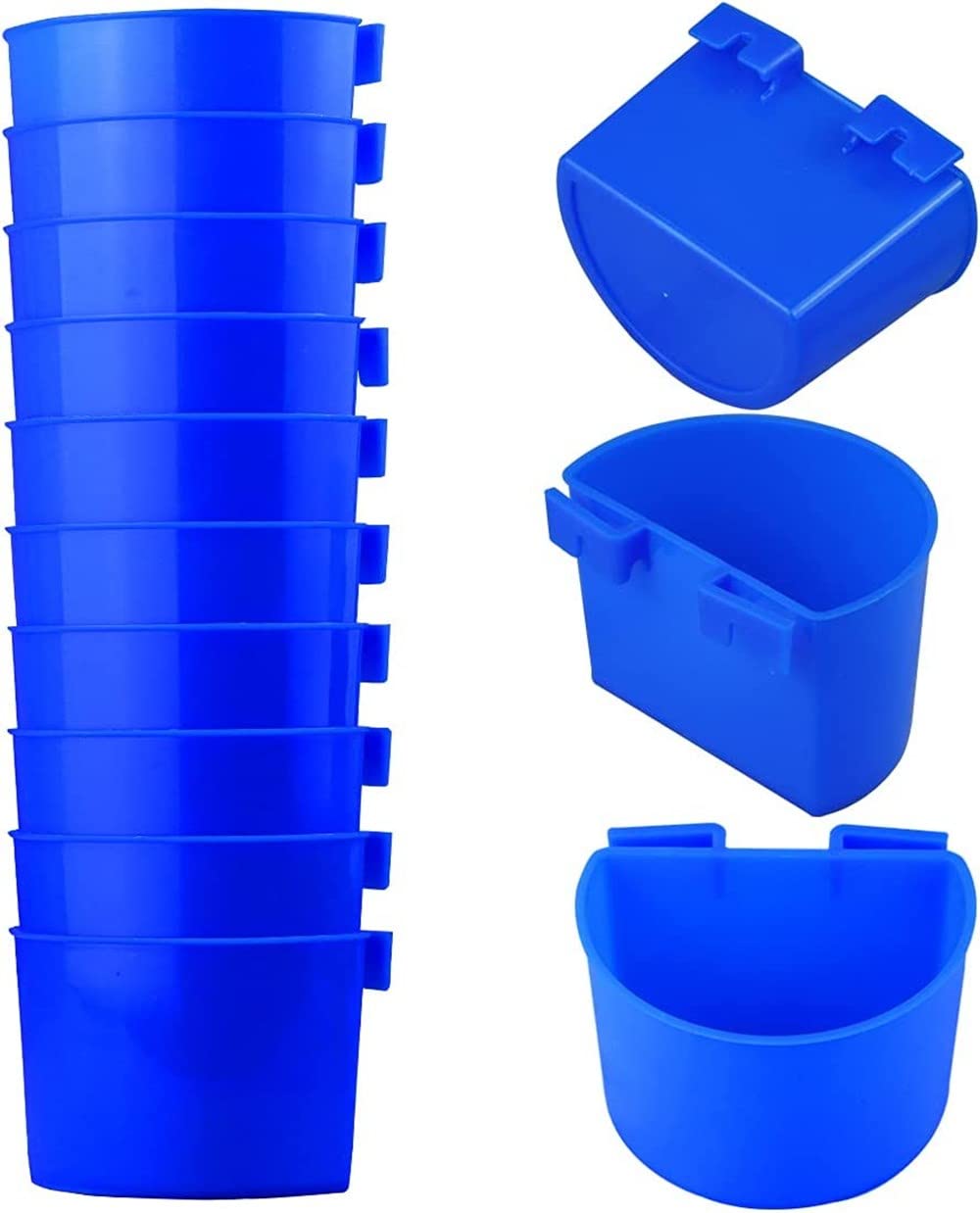 Voarge 10-Piece Plastic Bird Cage Cups with Hooks - Durable Feeding & Watering Supplies for Chickens, Poultry, Rabbits, Pigeons - Perfect for Coops, Cages, and Aviaries