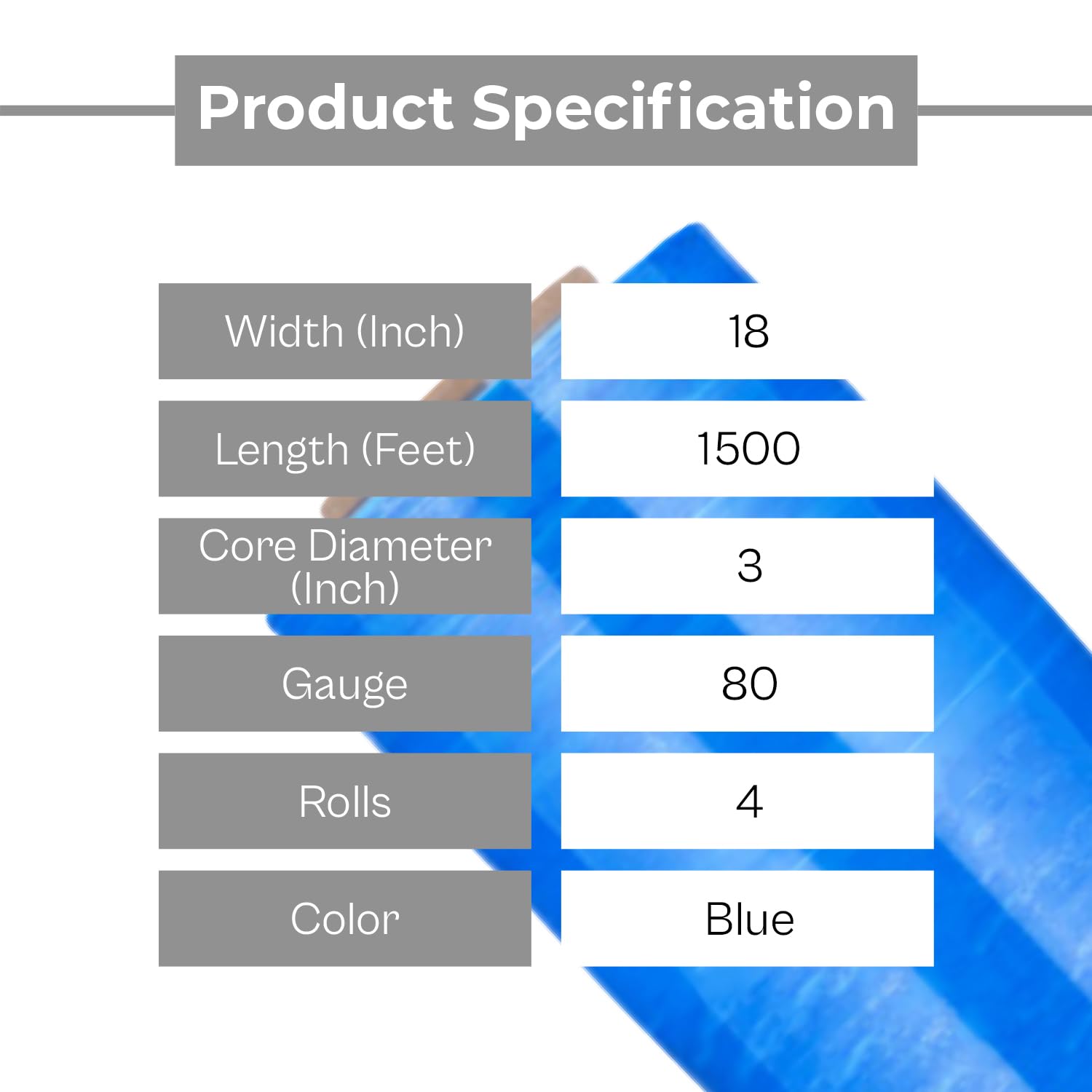 Heavy Duty Stretch Wrap Film - 18 Inch x 1500 Feet, 80 Gauge, 4 Pack, Dark Blue Plastic Cling Wrap for Moving, Packing, Pallets - Color Coded Industrial Strength Pallet Wrap for Warehouse, Shipping & Storage
