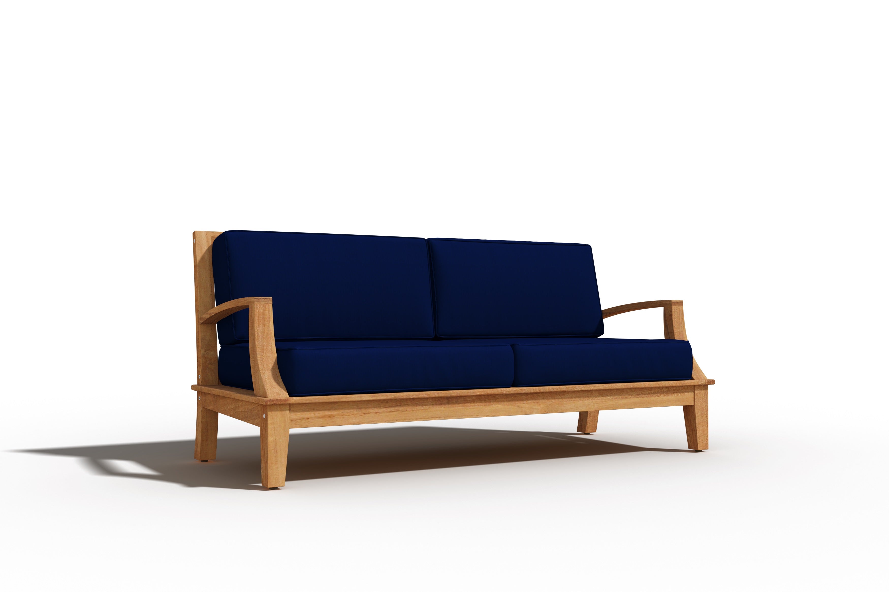 Eliane 3-Person Teak Outdoor Sofa with Sunbrella Navy Cushion - Waterproof Patio Furniture for Garden, Poolside & Backyard Relaxation