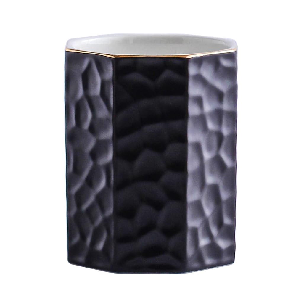 Octagon Ceramic Pen Holder - Cute Black Pencil Cup for Desk Organizer, Office Decor & Makeup Brush Storage | Perfect for Home, Office & School Use