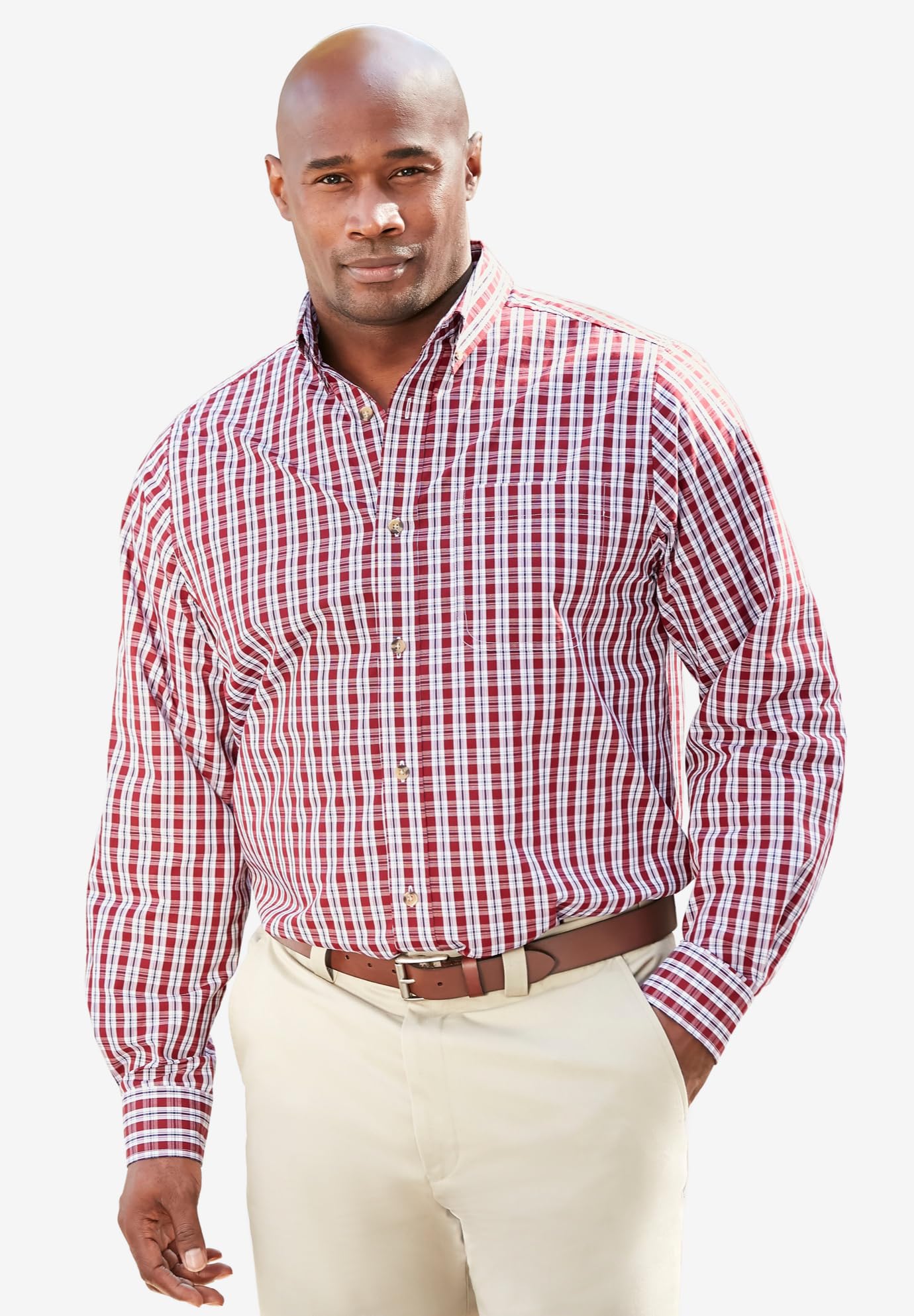 KingSize Men's Big & Tall Long Sleeve Wrinkle-Free Sport Shirt - Comfortable & Durable Casual Wear for Work, Travel & Outdoor Activities
