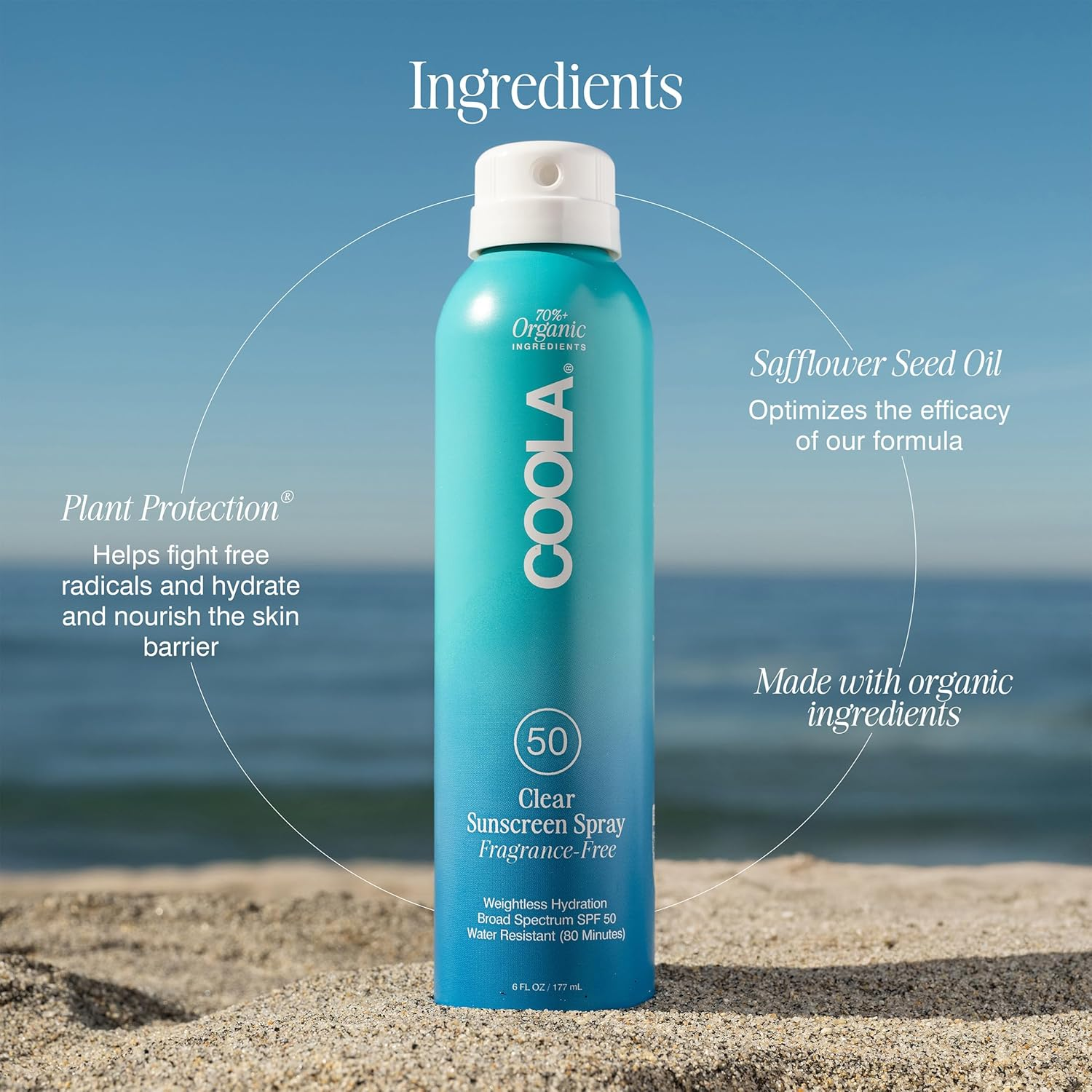 COOLA Classic Body Organic Sunscreen Spray SPF 50 - Broad Spectrum UVA/UVB Protection, Water Resistant, Reef Safe | Perfect for Beach, Pool & Outdoor Activities