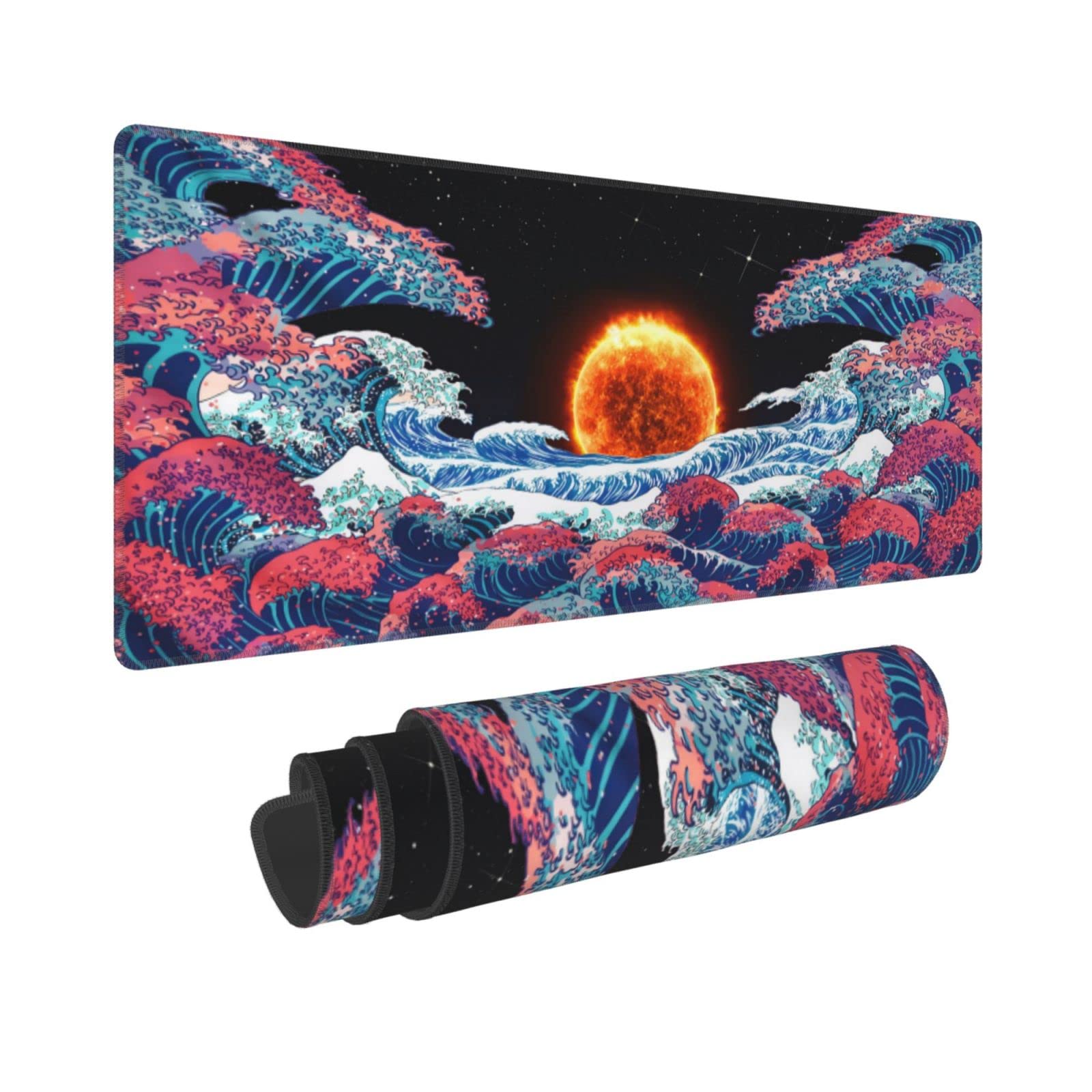 Japanese Ocean Kanagawa Wave Sunset Starry Sky Gaming Mouse Pad - Extra Large 31.5