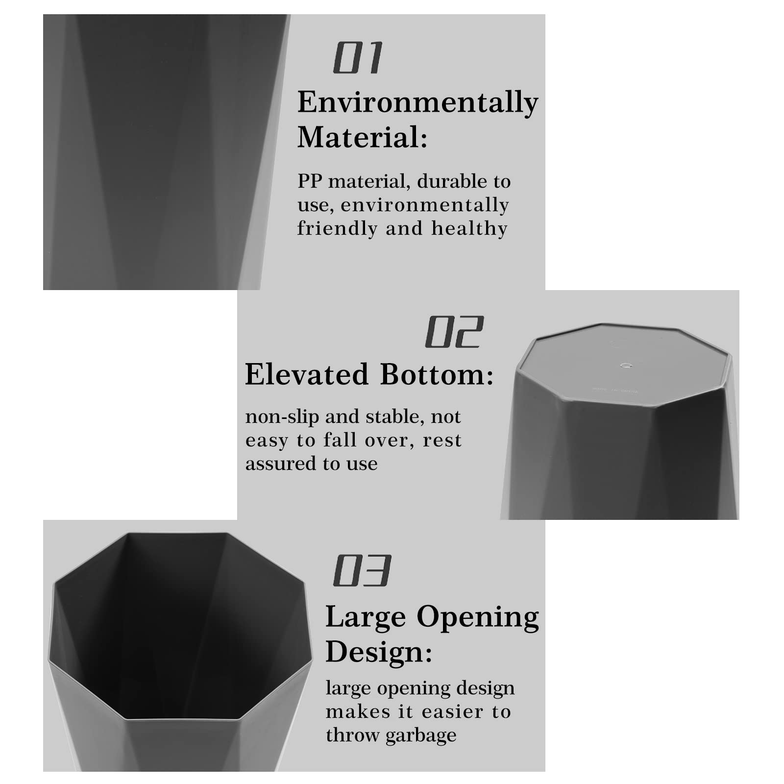 12L Plastic Trash Can with Lid - Small Waste Basket for Office, Bedroom, Bathroom & Home - Durable Garbage Bin for Kitchen, Desk & Indoor Use - Space Saving Grey Trash Container (6 Pack)