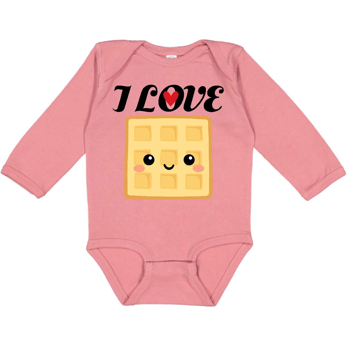 Inktastic Waffle Lover - I Love Waffles Long Sleeve Baby Bodysuit | Cute Infant Outfit for Breakfast Lovers & Family Photos