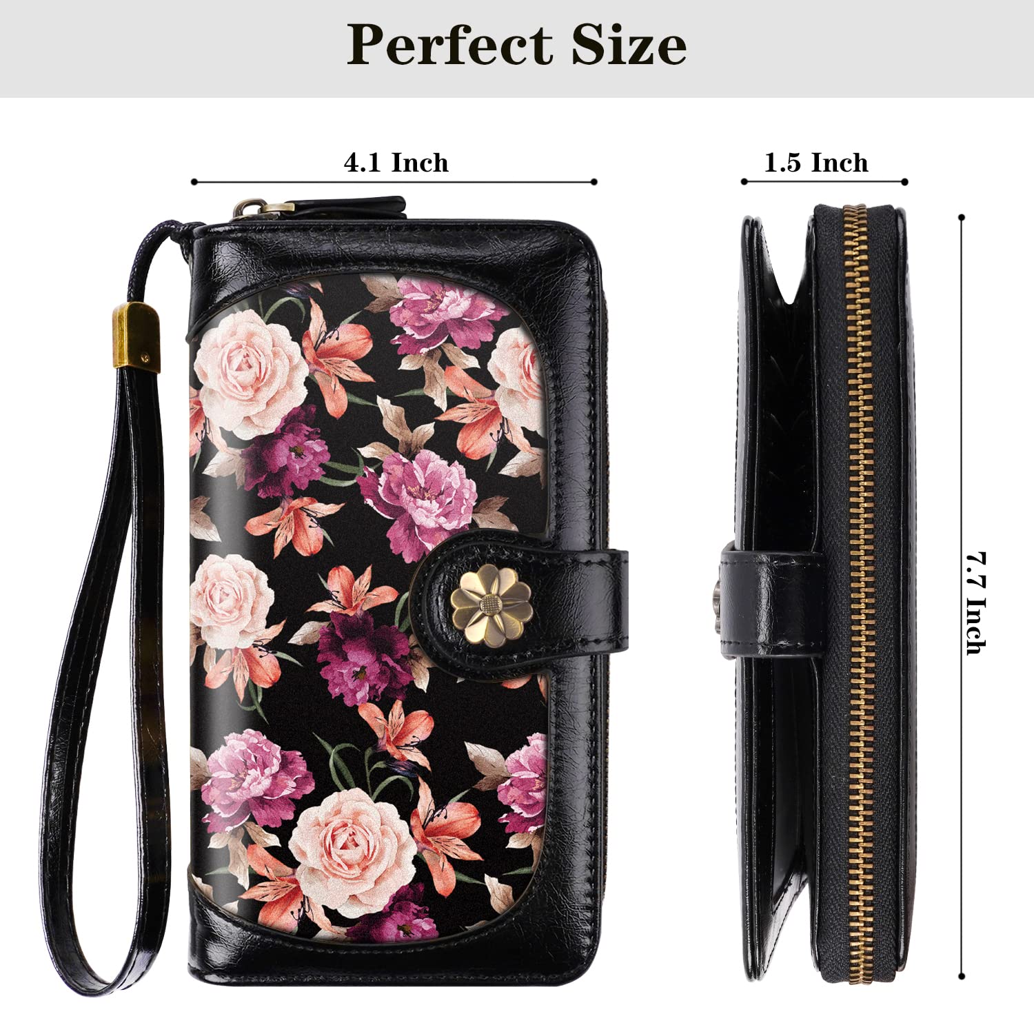Women's RFID Blocking Leather Wallet with Multi Card Slots & Wrist Strap - Slim Clutch Purse Organizer for Credit Cards, Cash & ID - Perfect for Travel, Shopping & Everyday Use