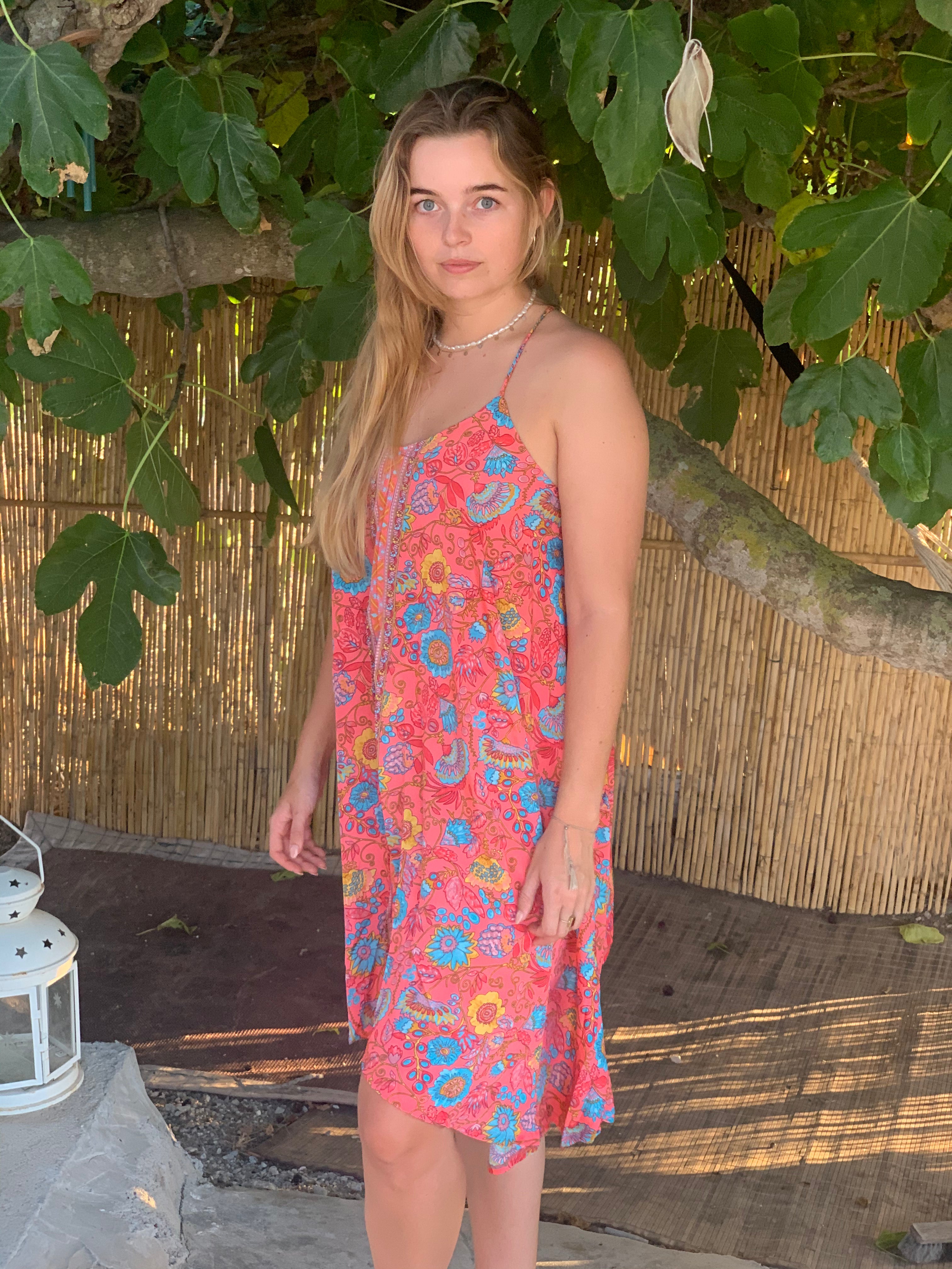 Selena Silky Ibiza Summer Dress - Women's Flowy Beach Dress for Vacation, Party & Casual Wear