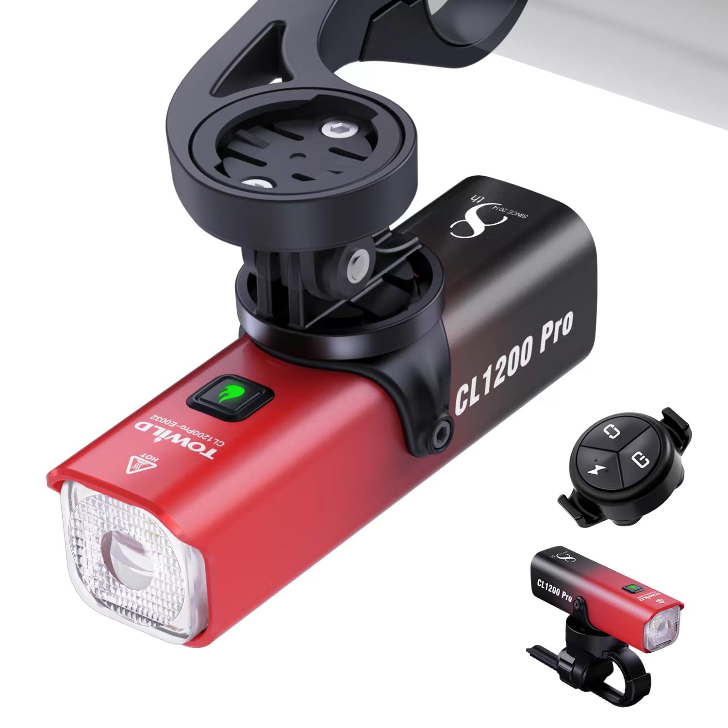 TOWILD CL1200 1200 Lumen Rechargeable Bike Headlight - Waterproof Cycling Light with 4000mAh Battery, Compatible with Garmin/GoPro Mount - Perfect for Night Riding, Commuting & Urban Cycling Safety