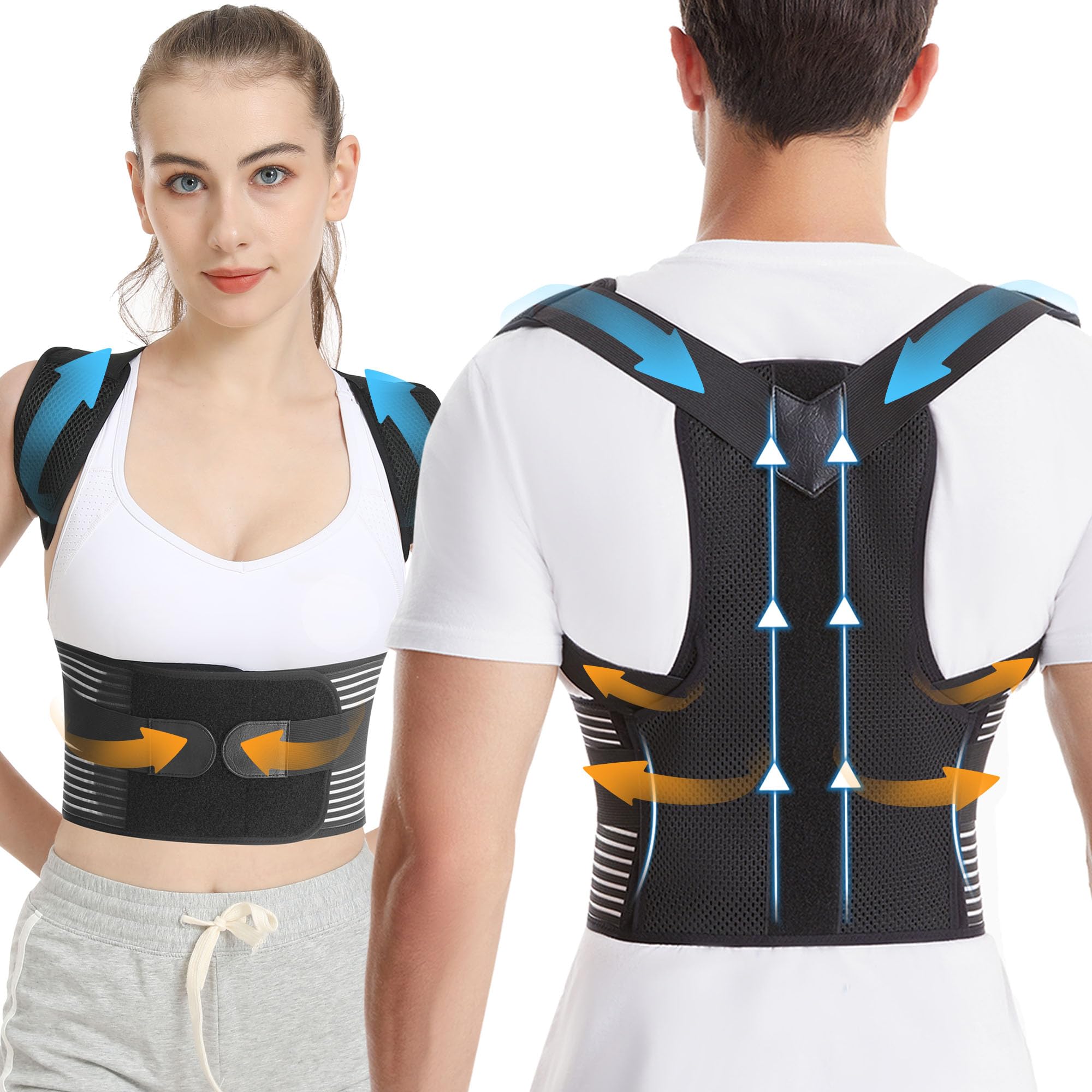 Posture Corrector Back Brace for Women & Men - Adjustable Lumbar Support for Upper & Lower Back Pain Relief, Hunchback & Scoliosis Correction - Medium Size - Ideal for Office Work, Driving & Daily Posture Improvement