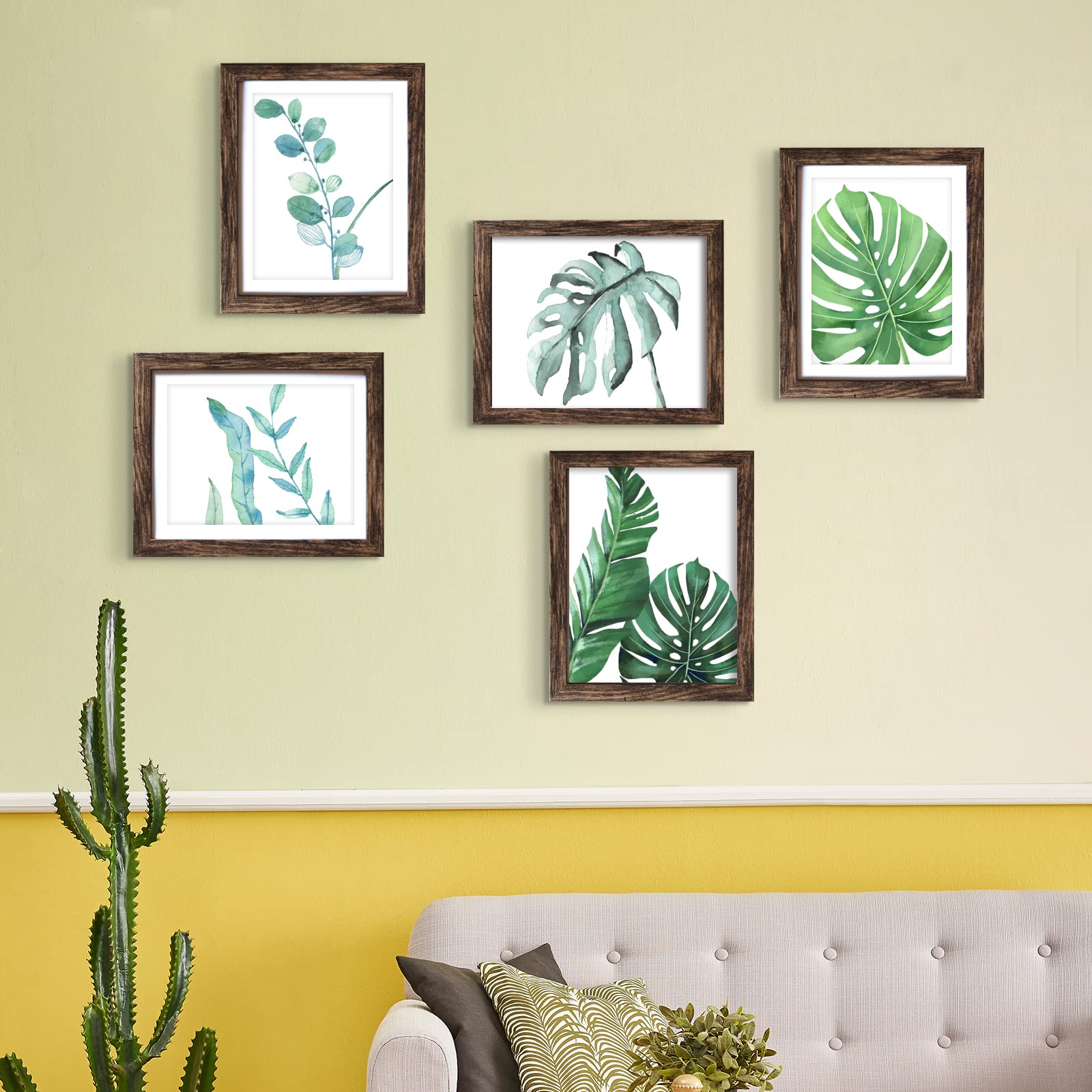 8x10 Picture Frames 4 Pack - Rustic Brown Wood Photo Frames with Mat for Wall Display, Home Decor, Office & Gift Giving