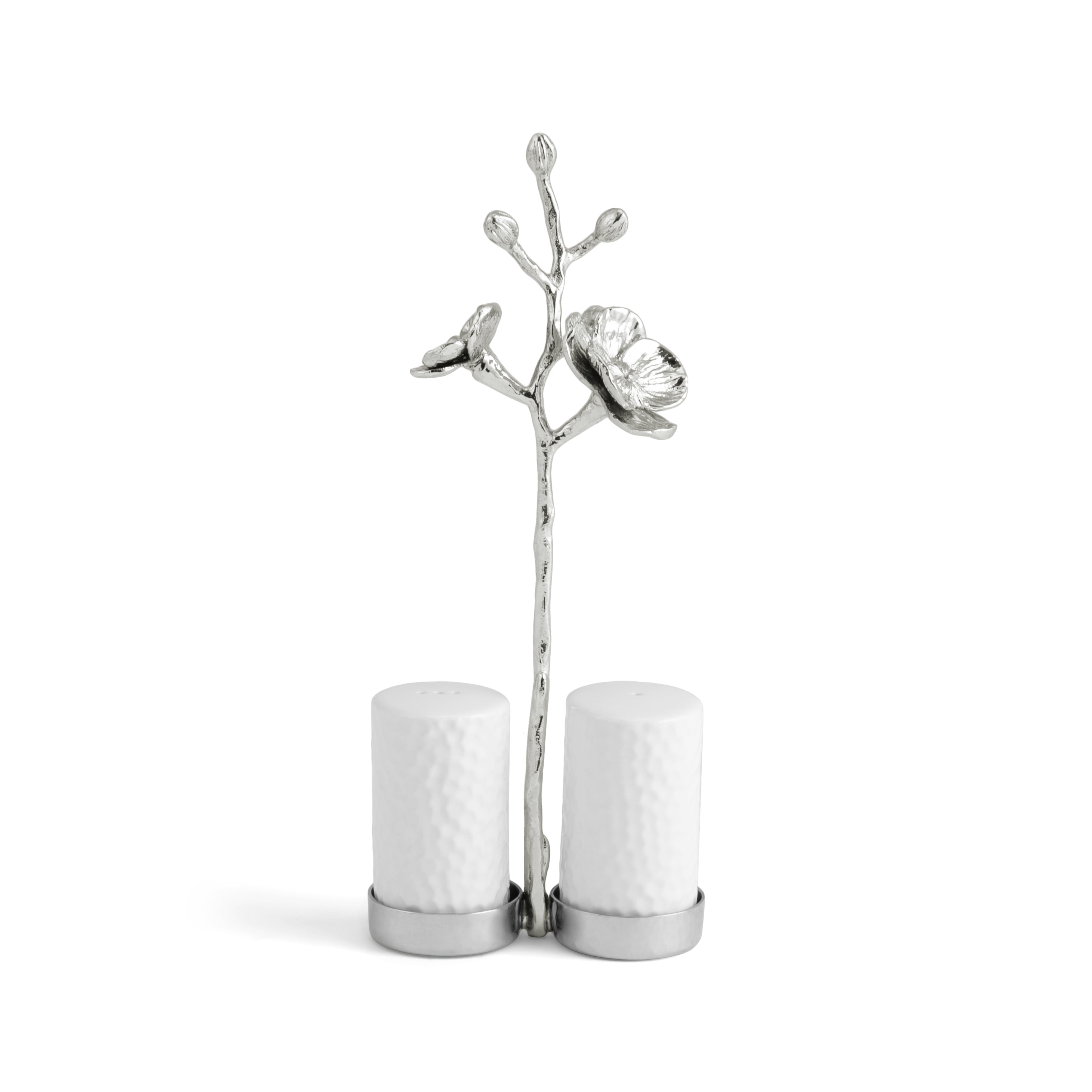 Premium White Orchid Salt and Pepper Shaker Set - Elegant Ceramic Spice Grinders for Kitchen, Dining Table, and Gift Giving - Perfect for Home, Restaurant, and Wedding Decor