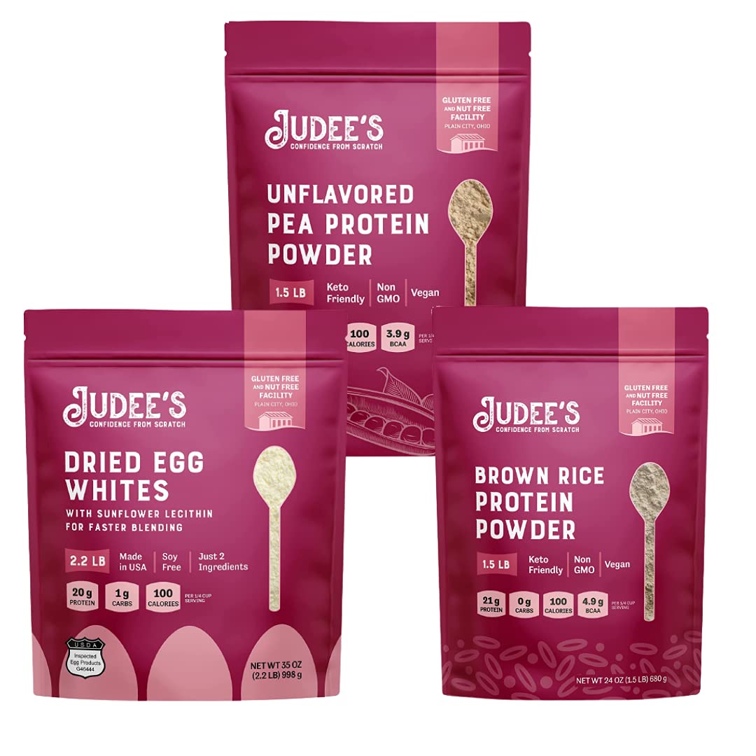 Organic Plant-Based Protein Powder Bundle - Brown Rice, Pea & Egg White Protein for Muscle Recovery (1.5lb & 2.2lb) | Vegan Fitness Supplement for Smoothies, Baking & Post-Workout Shakes