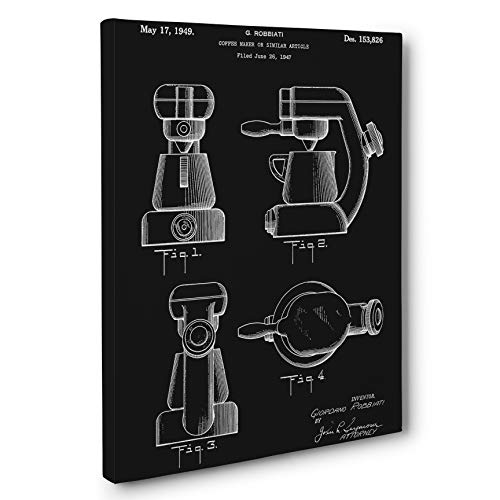 Premium Coffee Maker Patent CANVAS Wall Art - Vintage Kitchen Decor for Home, Office & Cafe - Perfect Gift for Coffee Lovers & Baristas