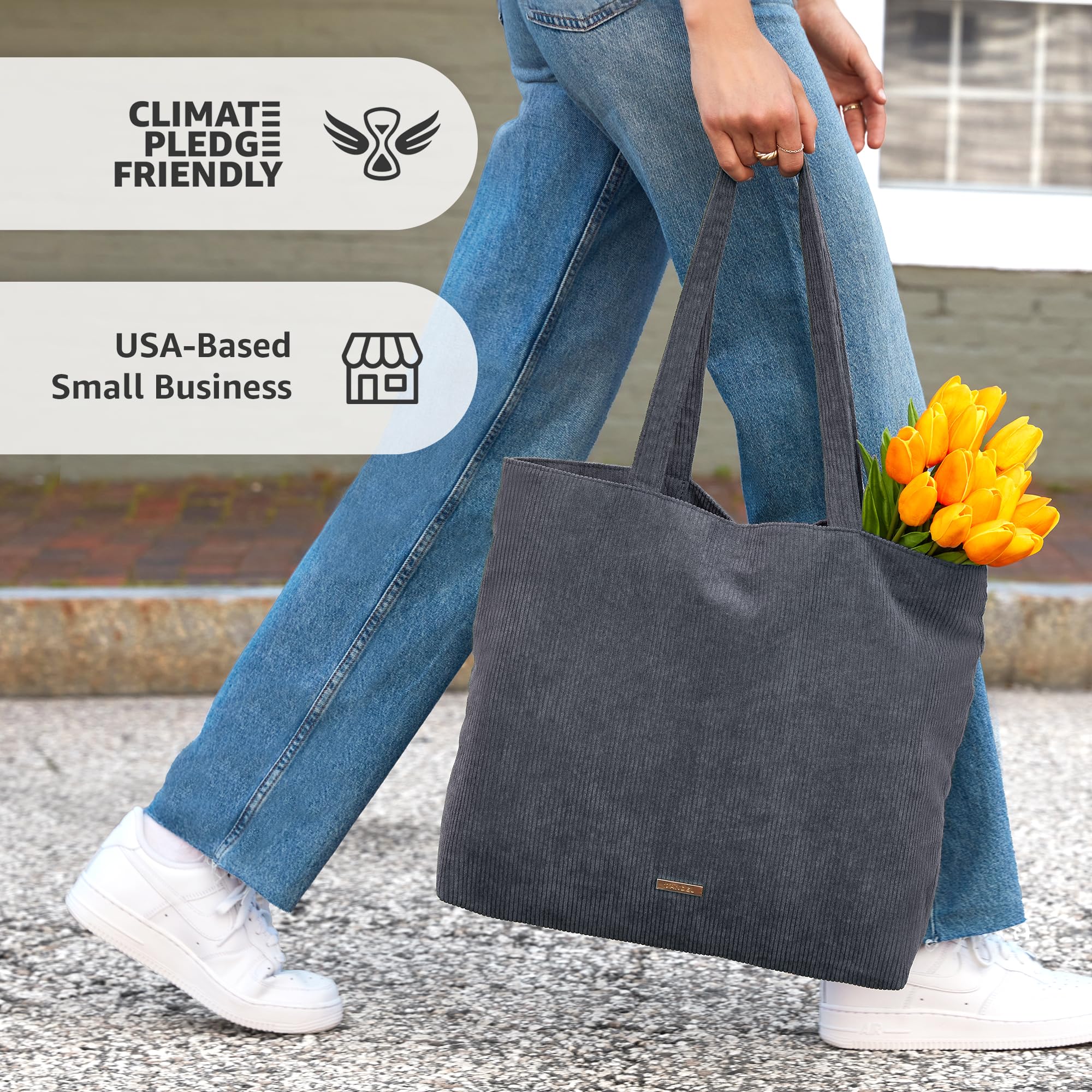 VANDEL Corduroy Tote Bag for Women & Men - Zippered Closure with Inner Pockets - Stylish School & Work Bag - Perfect for College, Office & Travel Accessories