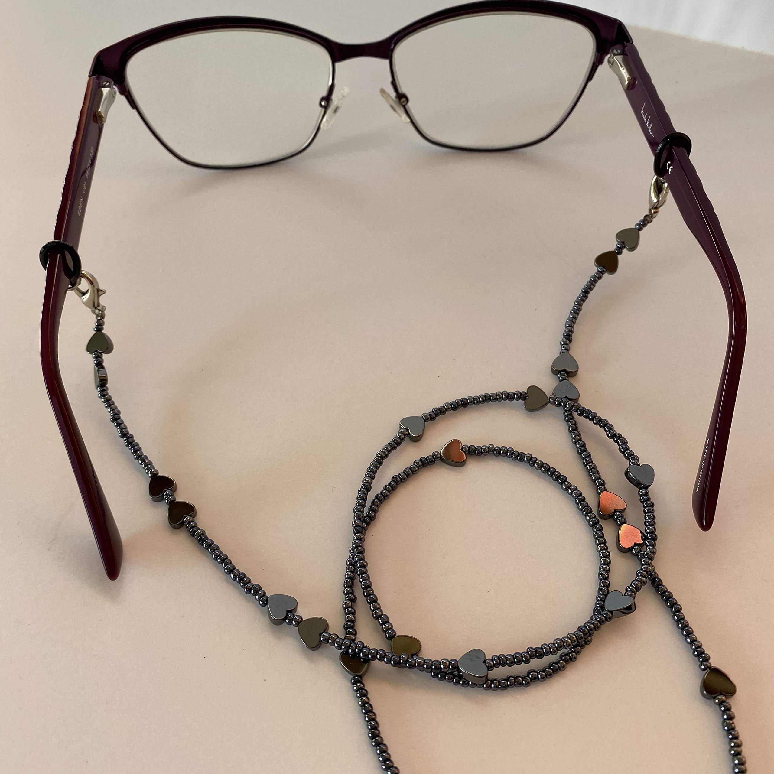 Premium Hematite Beaded Eyeglass Chain & Mask Lanyard - Adjustable Unisex Neck Strap for Reading Glasses, Sunglasses & Face Masks - Perfect for Work, Travel & Daily Use