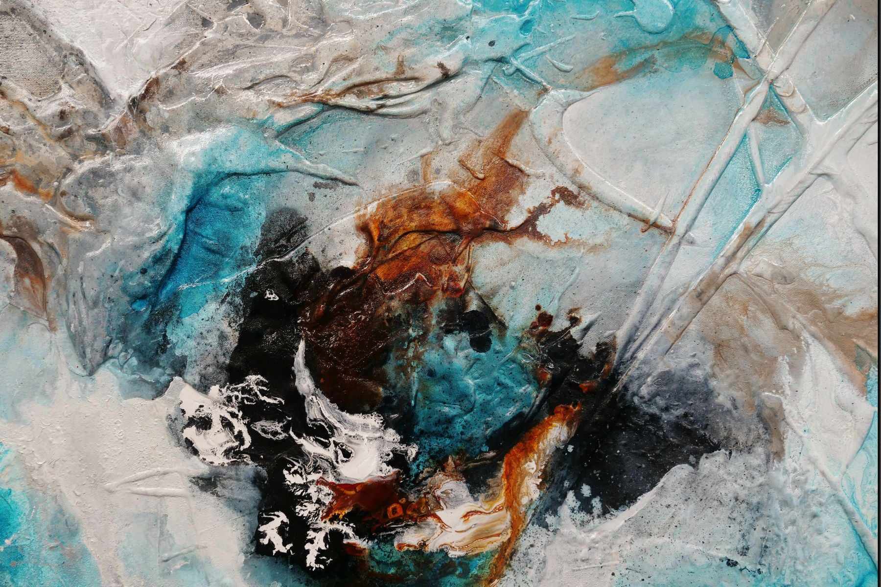 140cm x 100cm Aqua Black Textured Abstract Silk Painting - Modern Wall Art for Living Room, Bedroom & Office Decor