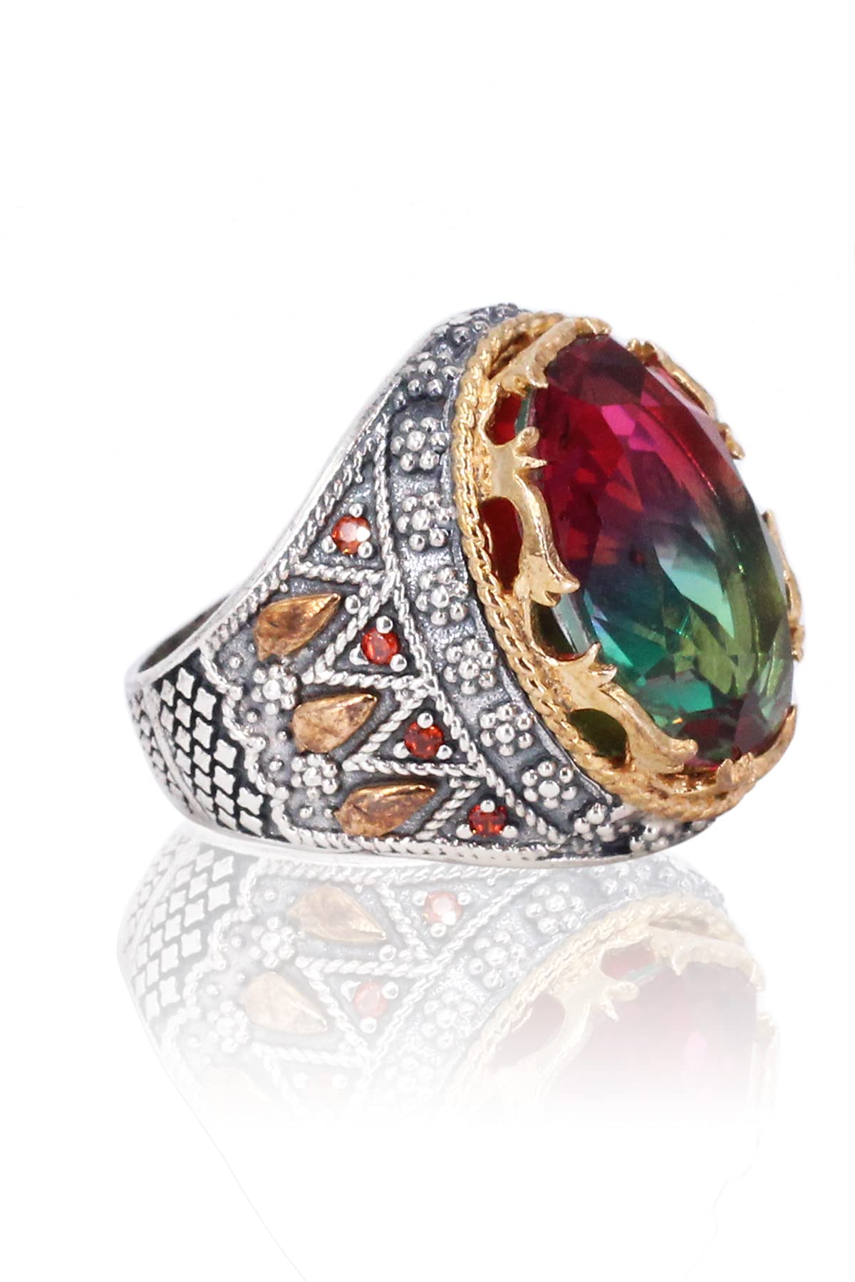 Handmade 925 Sterling Silver Men's Watermelon Tourmaline Ring - Vintage Turkish Statement Jewelry - Size 9 - Perfect Christmas Gift for Him - Ideal for Weddings, Parties & Special Occasions