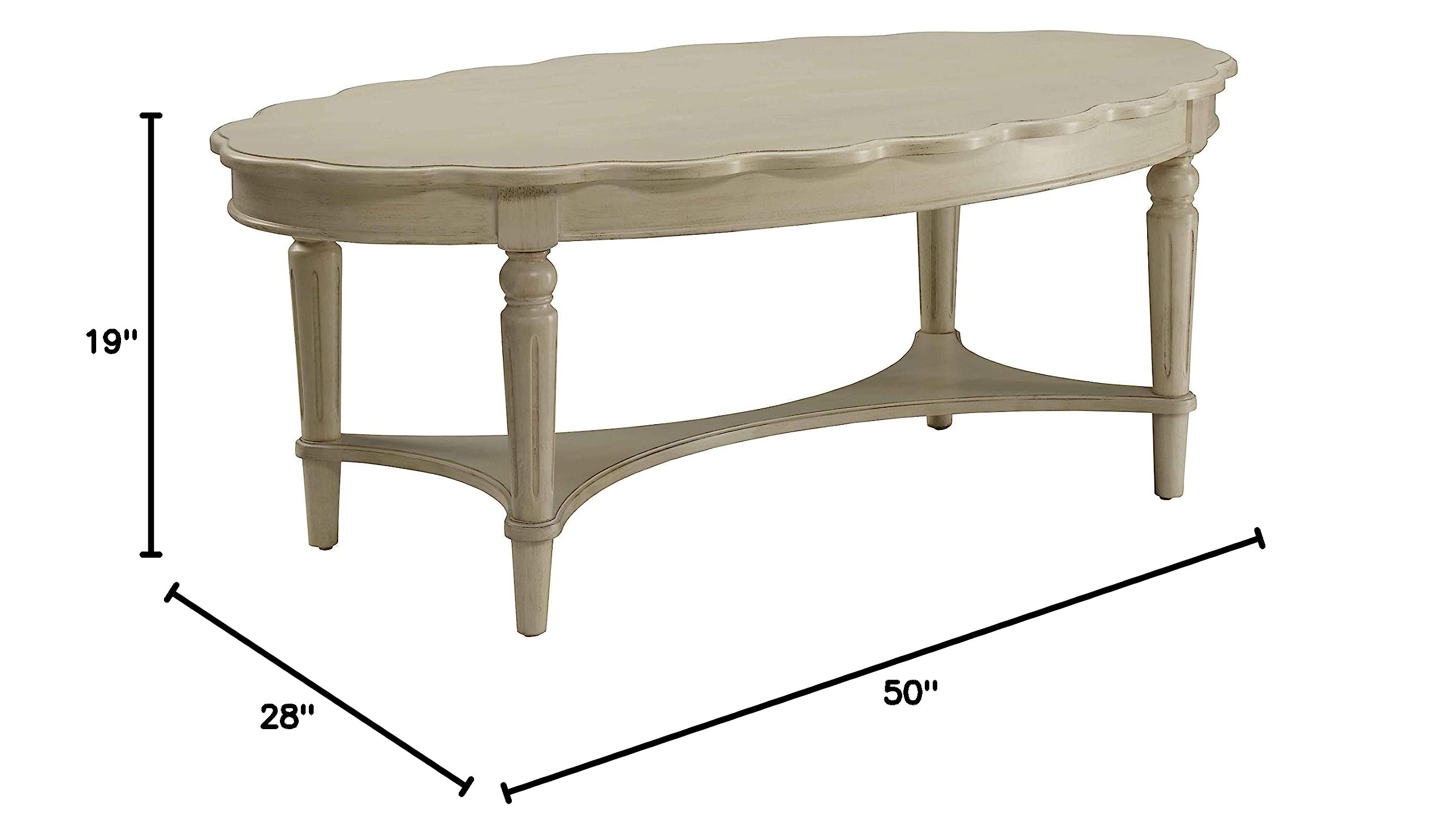 Solid Wood Oval Coffee Table with Scalloped Round Tabletop & Open Shelf - Traditional Cocktail Center Table for Living Room, Office, Reception - Perfect for Entertaining, Relaxing & Home Decor