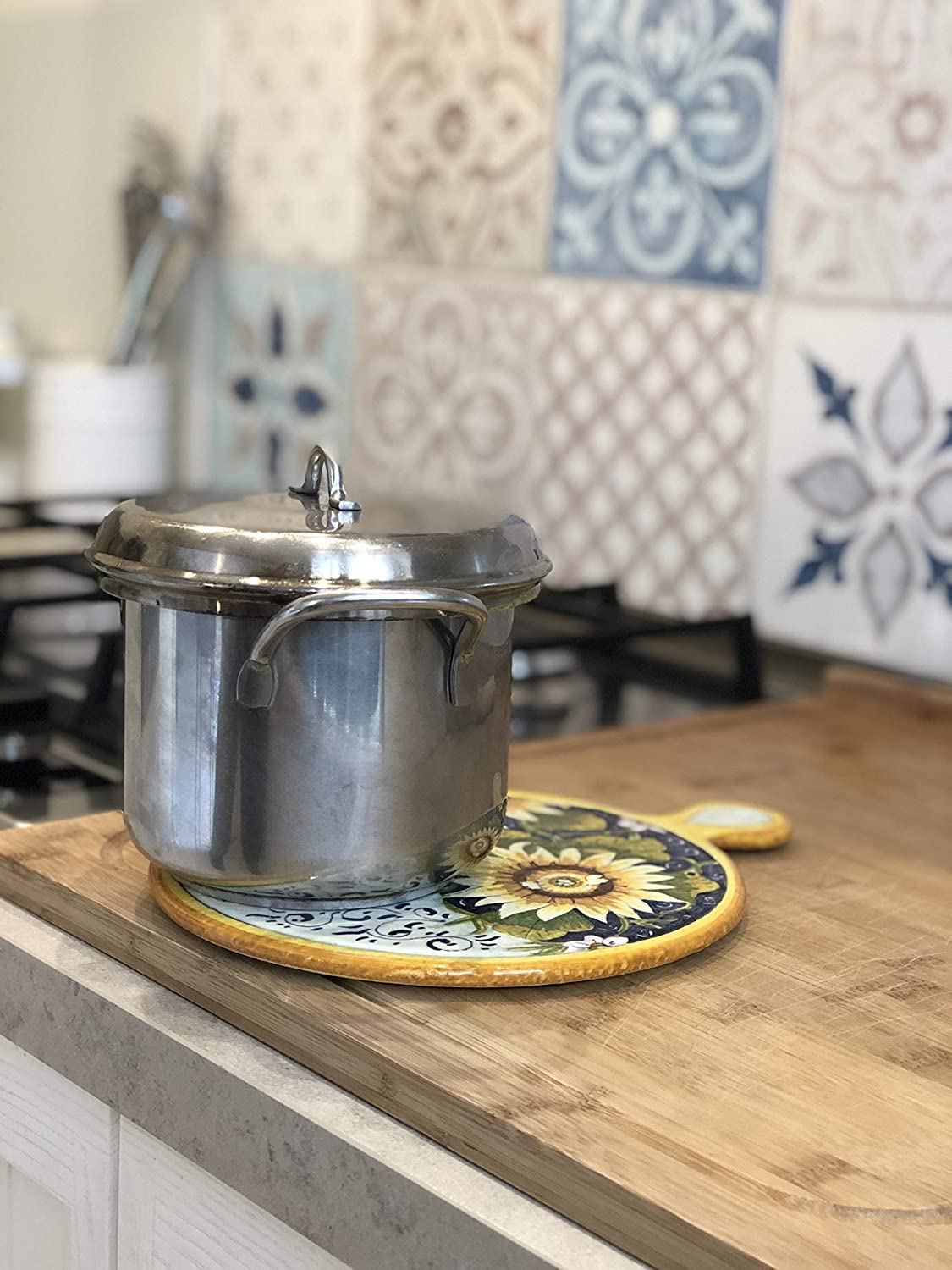 Hand-Painted Italian Ceramic Sunflower Trivet - Tuscan Kitchenware & Pottery Tile, Made in Italy | Perfect for Hot Dishes, Table Decor & Gift Giving