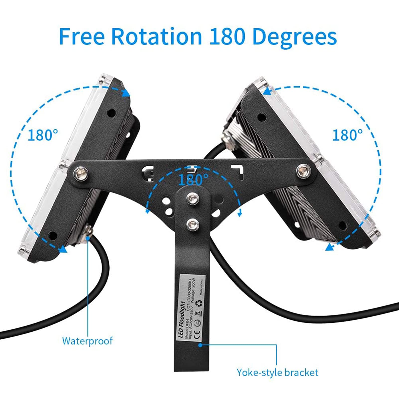 200W LED Flood Light Outdoor - 6 Pack IP65 Waterproof Security Lights, 18000LM 6500K Cold White Stadium Lighting - Perfect for Yard, Street, Parking Lot, Garage & Landscape Wall Illumination | Ideal for Outdoor Security, Sports Fields & Commercial Lighting