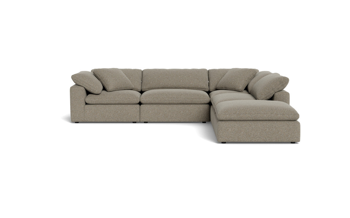 Fluffy 4-Piece Sectional Sofa with Ottoman - Modern L-Shaped Couch Set for Living Room, Family Room & Apartment - Soft Fabric Upholstery, Comfortable Seating for Relaxing & Entertaining