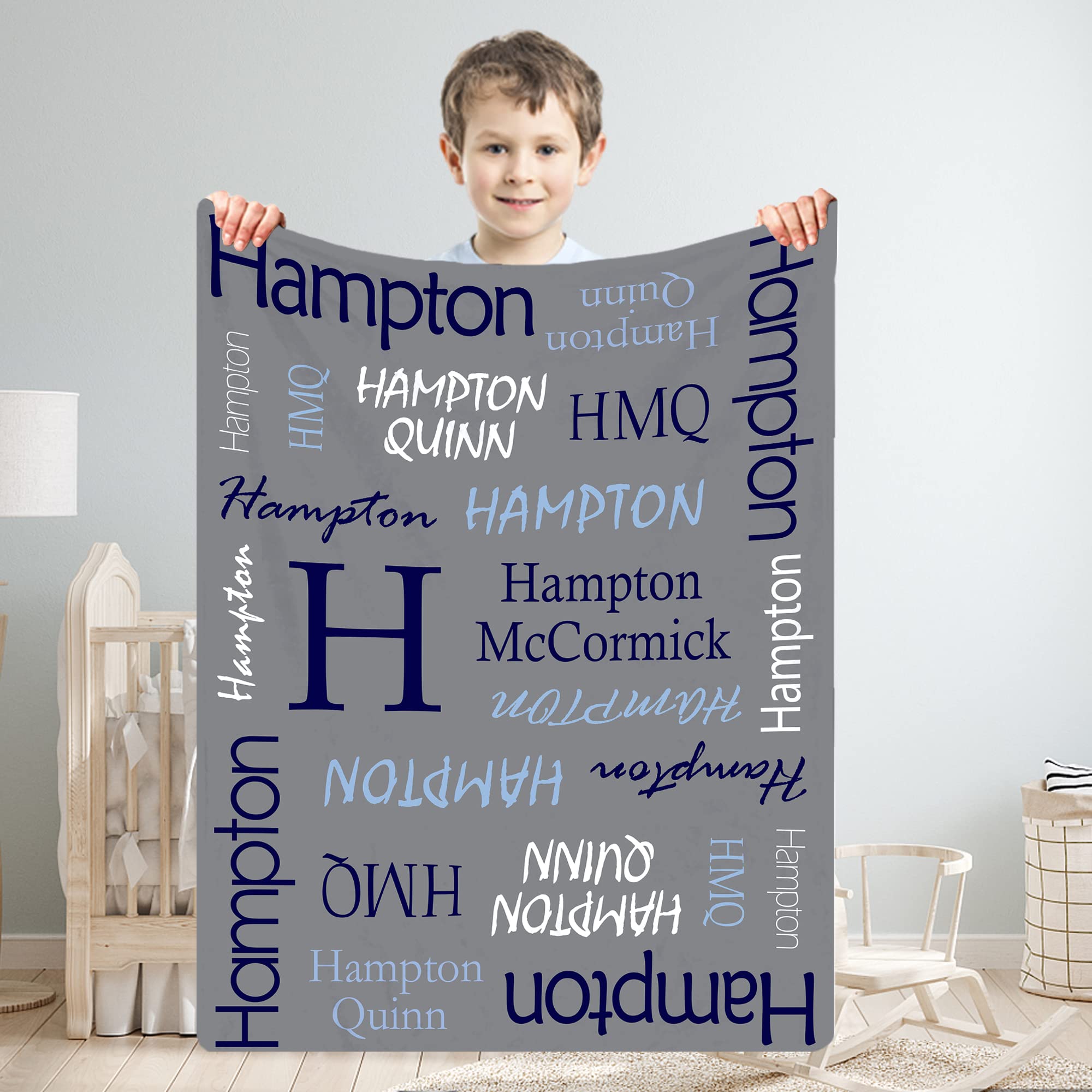 Personalized Baby Blankets for Boys with Custom Name - Soft Newborn Baby Blanket Gift for Baby Shower, Birthday, Christening | Perfect for Nursery, Stroller, Travel & Photo Shoots
