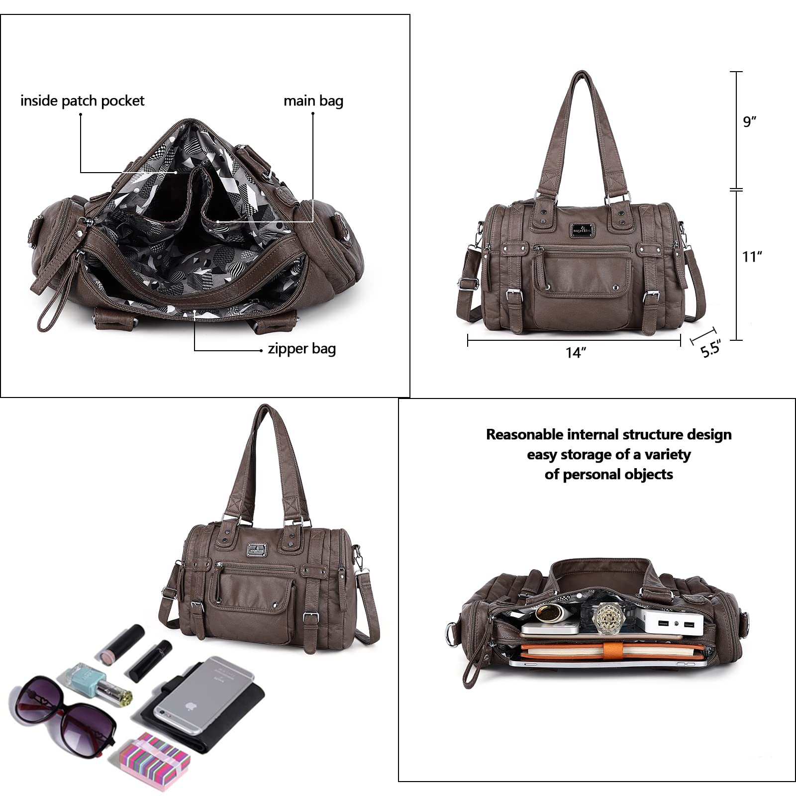 Angelkiss Women's Soft Leather Handbags - Hobo, Satchel, Shoulder & Crossbody Tote Bags for Work, Travel & Everyday Use