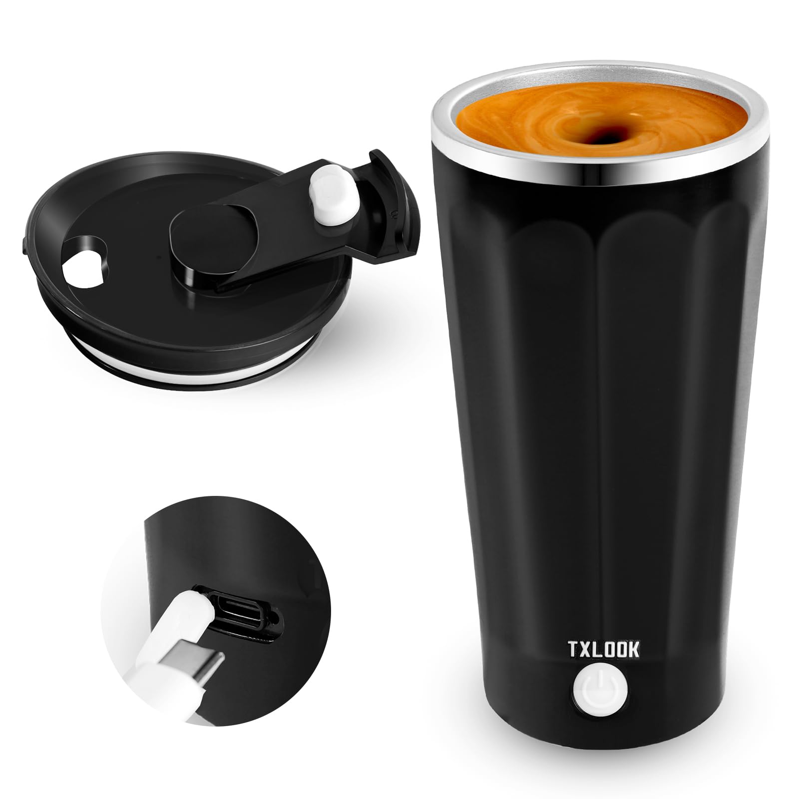 Self Stirring Mug - Rechargeable Automatic Magnetic Stirring Coffee Cup with Lid, Stainless Steel Electric Mixing Cup for Coffee, Cocoa & Protein Powder - Perfect for Office, Travel, Home & Camping Use
