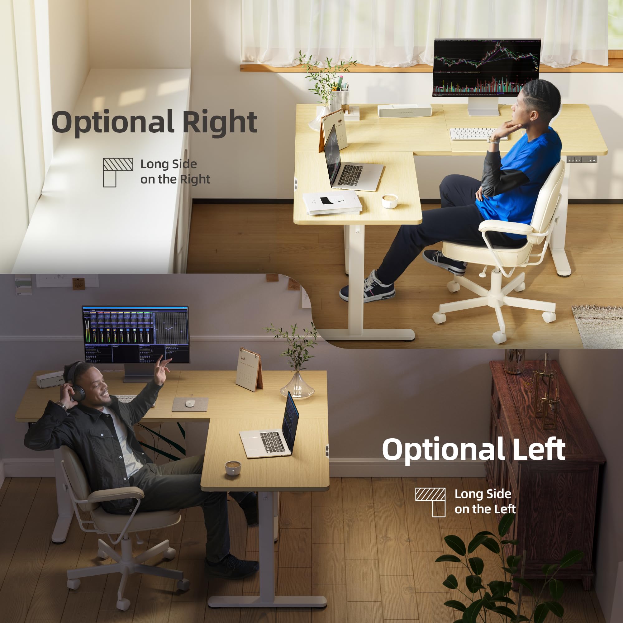 YDN L-Shaped Electric Standing Desk with Dual Motor, Adjustable Height Corner Desk (63 x 55 Inch) - Home Office Workstation with Splice Board, Ergonomic Large Standing Desk for Productivity - Perfect for Small Spaces & Shared Workspaces