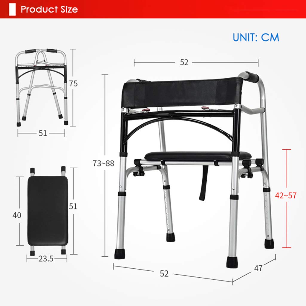 4-Wheel Folding Walker with Brakes - Adjustable Height, Lightweight & Portable Mobility Aid for Seniors & Handicapped - Includes Padded Seat | Ideal for Indoor/Outdoor Use, Elderly Assistance & Post-Surgery Recovery