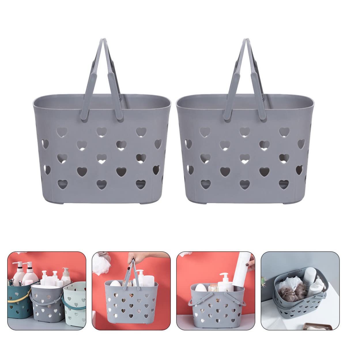 Cabilock 2-Pack Handheld Storage Baskets - Durable Plastic Organizer for Bathroom, Kitchen, Fruits & Vegetables - Decorative Hollow Design for Home Organization (Perfect for Countertop, Pantry & Laundry Room Storage)