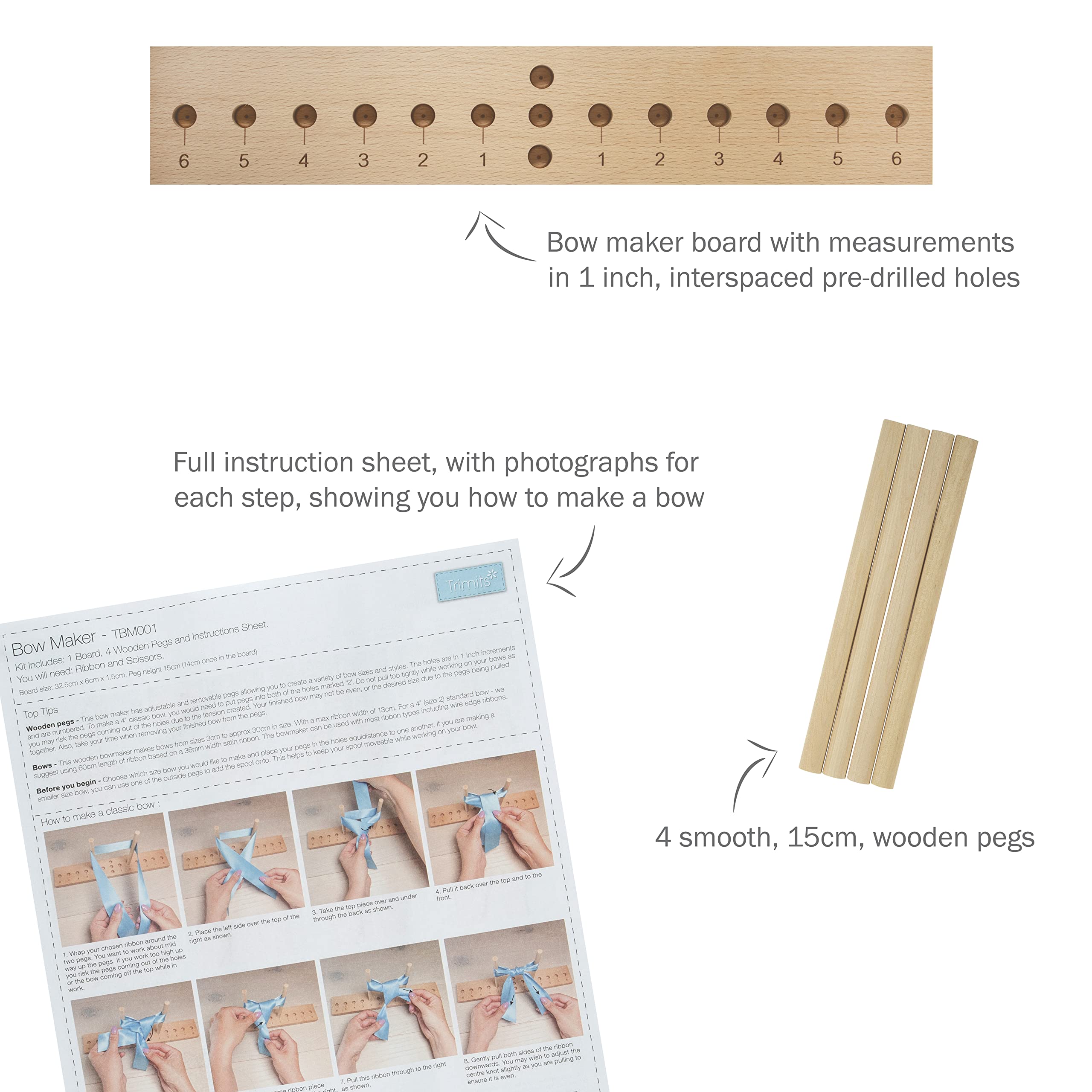 Premium Beech Wood Bow Maker Tool - 32.5 x 6cm for Gift Wrapping, Crafts & DIY Projects | Perfect for Holiday Decorations, Wedding Favors & Handmade Gifts