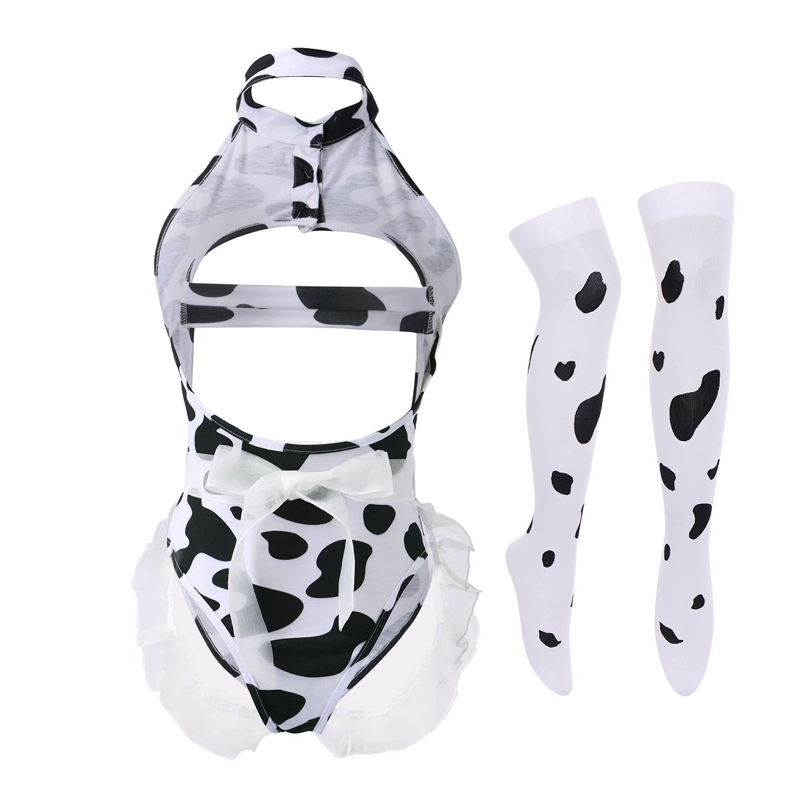 IMEKIS Women's Sexy Anime Cow Maid Costume Teddy Lingerie Set - Kawaii Lolita Japanese Cosplay Mini Bikini Bra & Panty Set - Perfect for Halloween, Cosplay Parties & Roleplay Outfits