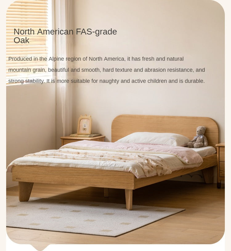 Solid Oak Wood Kids Bed - Sturdy & Safe Toddler Bed Frame for Boys & Girls - Perfect for Nursery, Bedroom, or Playroom