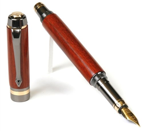 Premium Lanier Elite Fountain Pen - Gun Metal Finish with Bloodwood Accents - Luxury Writing Instrument for Professionals, Calligraphy & Gift Giving