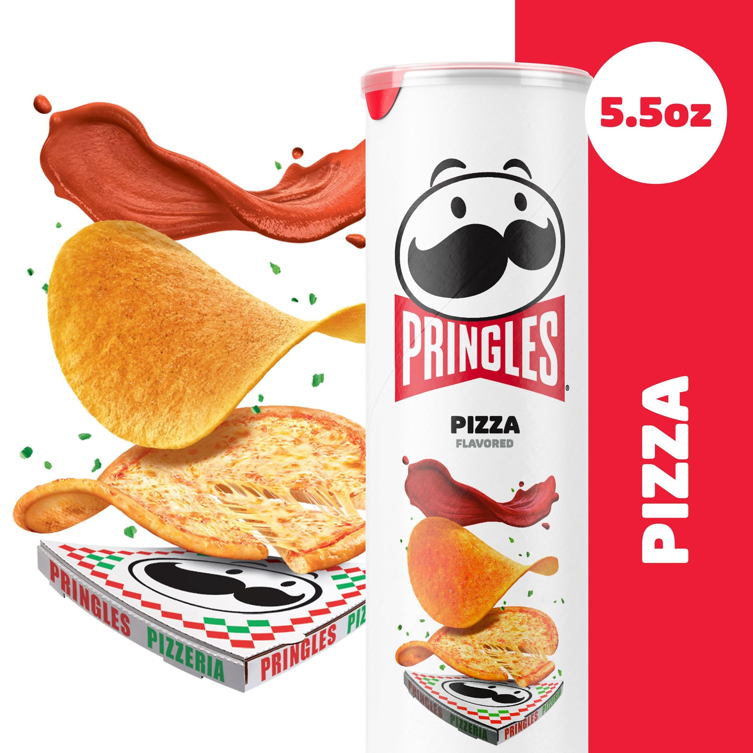 Pringles Potato Crisps Chips - Pizza Flavor, 5.5oz Can (Pack of 1) - Crunchy Lunch Snacks & On-The-Go Treats for Office, School, or Road Trips