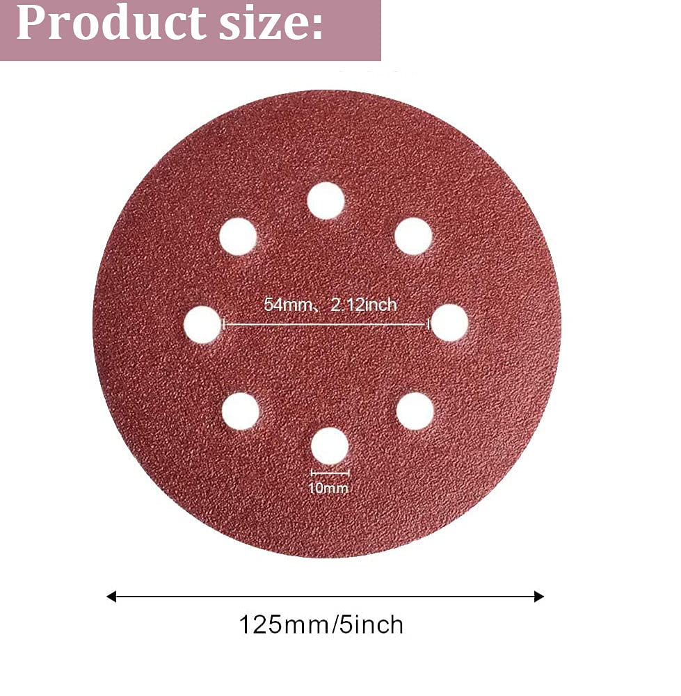 100Pcs 5-Inch 8-Hole Sanding Discs Set - 10 Grits (40-1200) for Random Orbital Sander - Ideal for Woodworking, Metal Polishing & DIY Home Projects