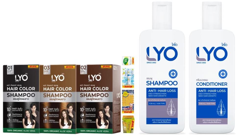 Organic Lyo Hair Color Shampoo & Conditioner Set - 100% Natural Anti Hair Loss Treatment for Stronger Hair | 3-Piece Kit with DHL Express Shipping | Perfect for At-Home Hair Care & Salon-Quality Results | Beauty Gift Included