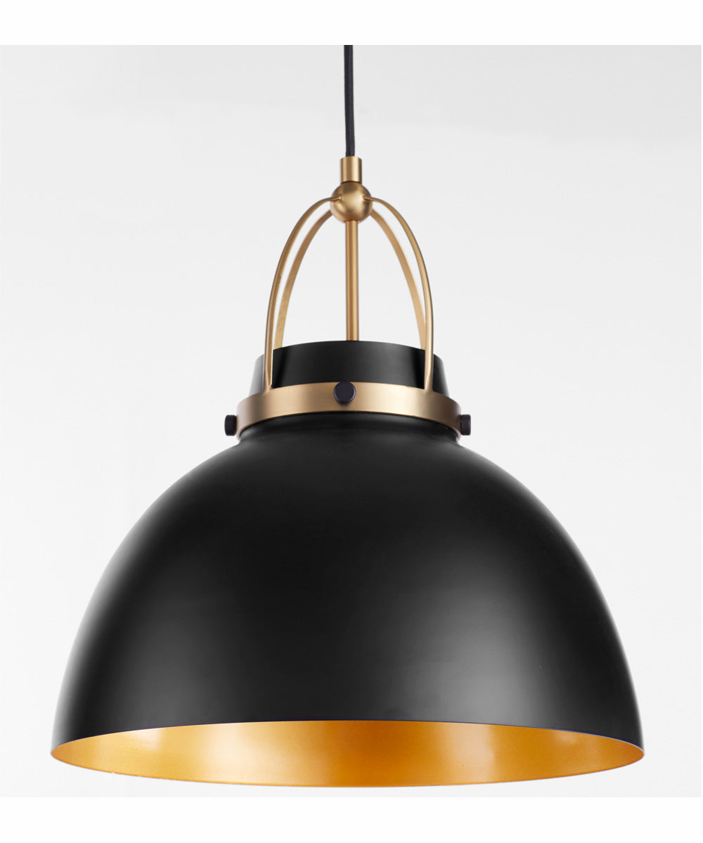 1 Light Matte Black Pendant with Aged Brass Finish - Modern Farmhouse Dining Room & Kitchen Island Lighting Fixture
